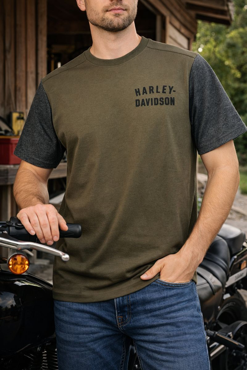Harley-Davidson Men’s Staple Colorblock Tee – Colorblocked, Green – 96045-23VM