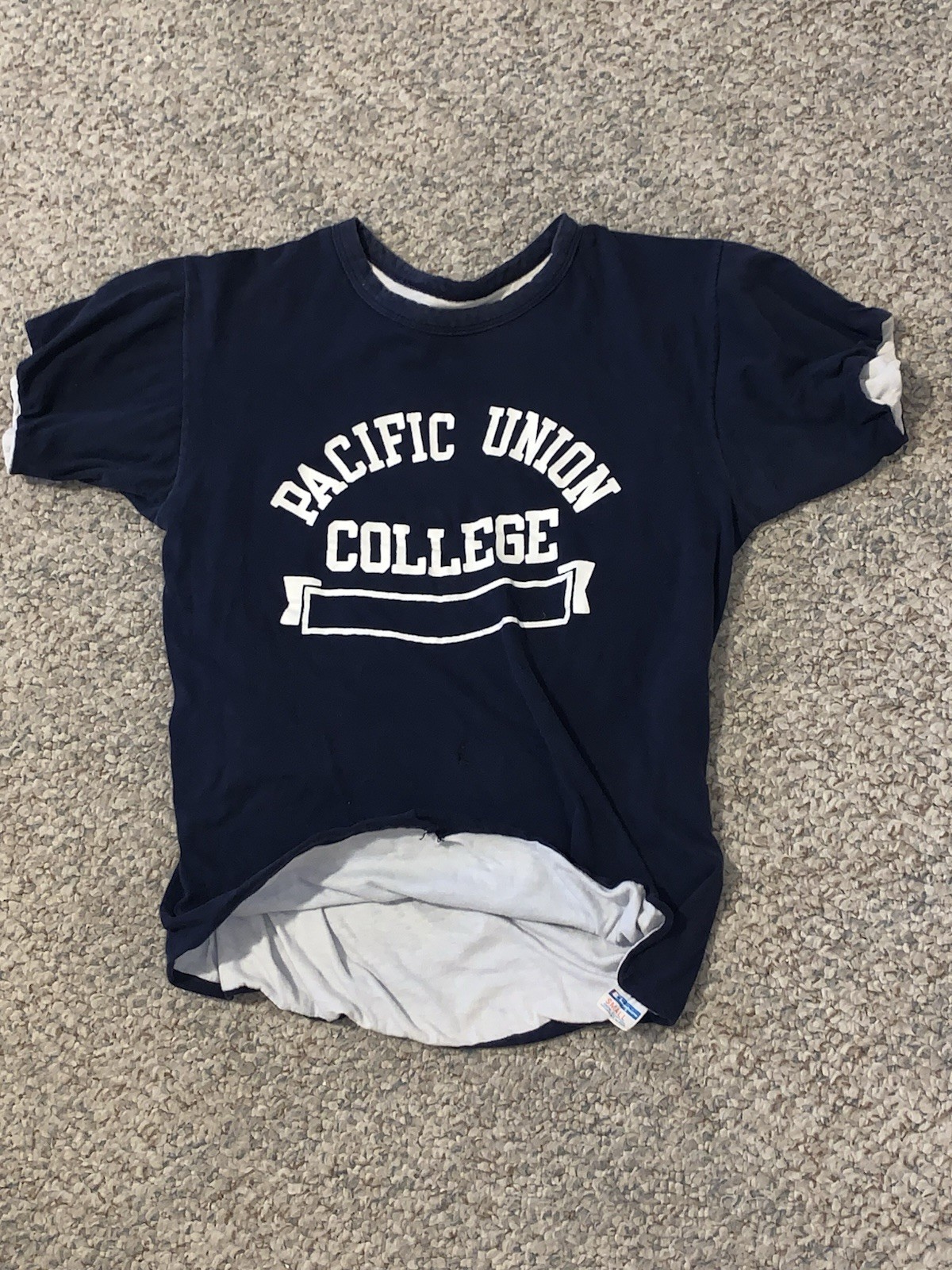 Vtg 70s Champion Reversible Double Face College P.E. Gym T Shirt Sz S Blue Bar