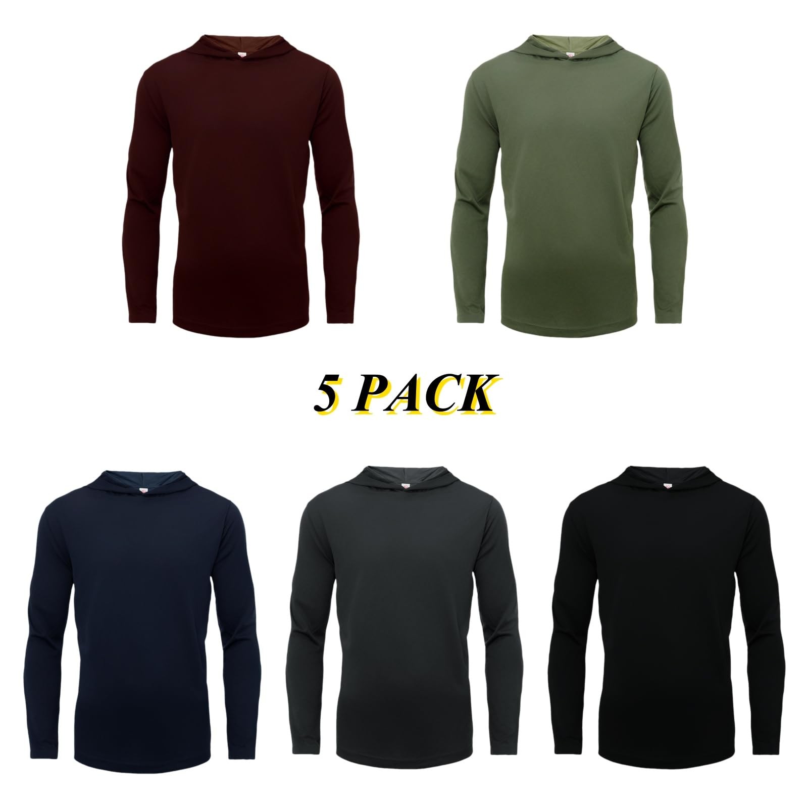 5 Pack Men’s Hooded UPF 50+ Sun Protection T Shirts Breathable Long Sleeve At…