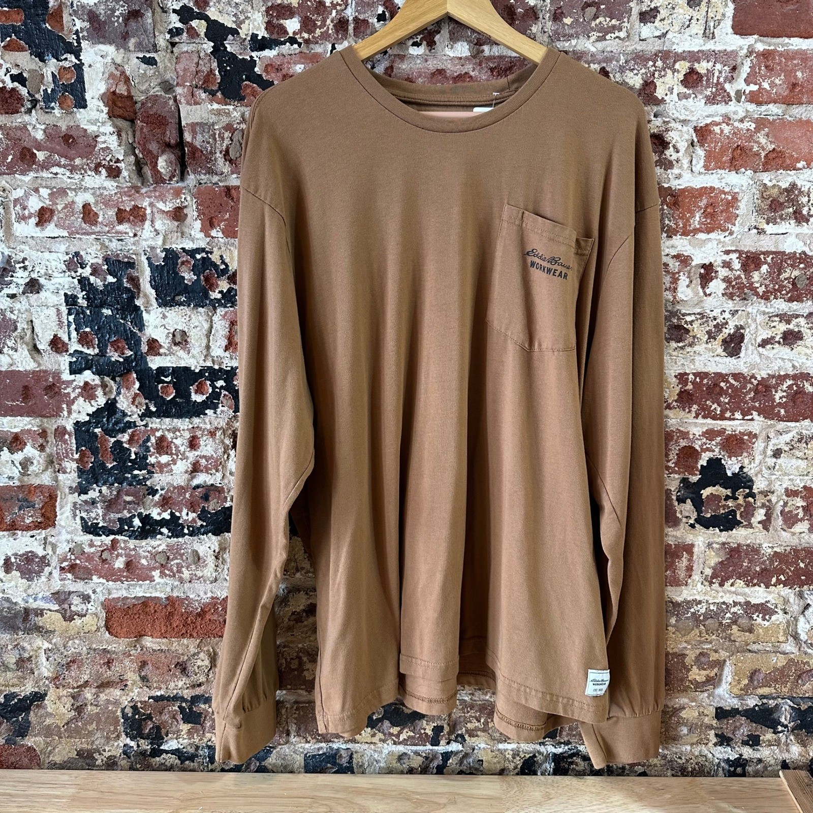 Eddie Bauer Workwear T-shirt Long sleeve Brown Pocket T Mens 2XL XXL