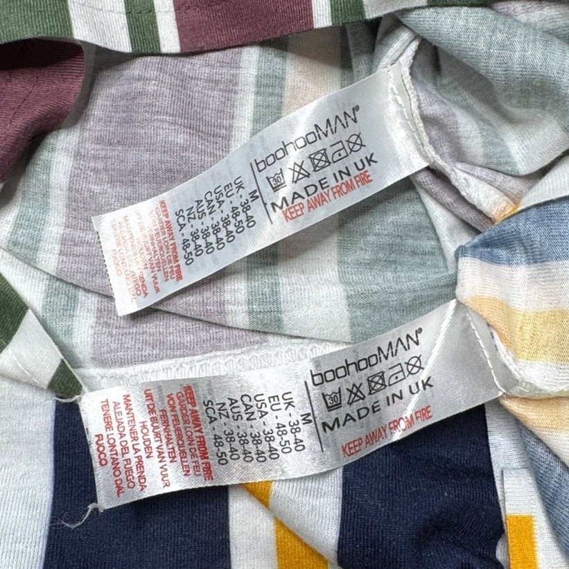 boohooMAN Mens Knit Shirt Bundle Pink Green Navy Yellow Stripe 2 Pack Medium