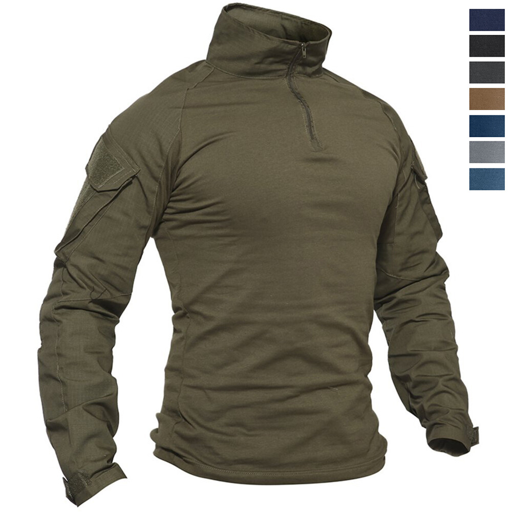 Men’s Firm Active Shirts Camping Atheletic Training T-Shirts 1/4 Zip Ripstop Top