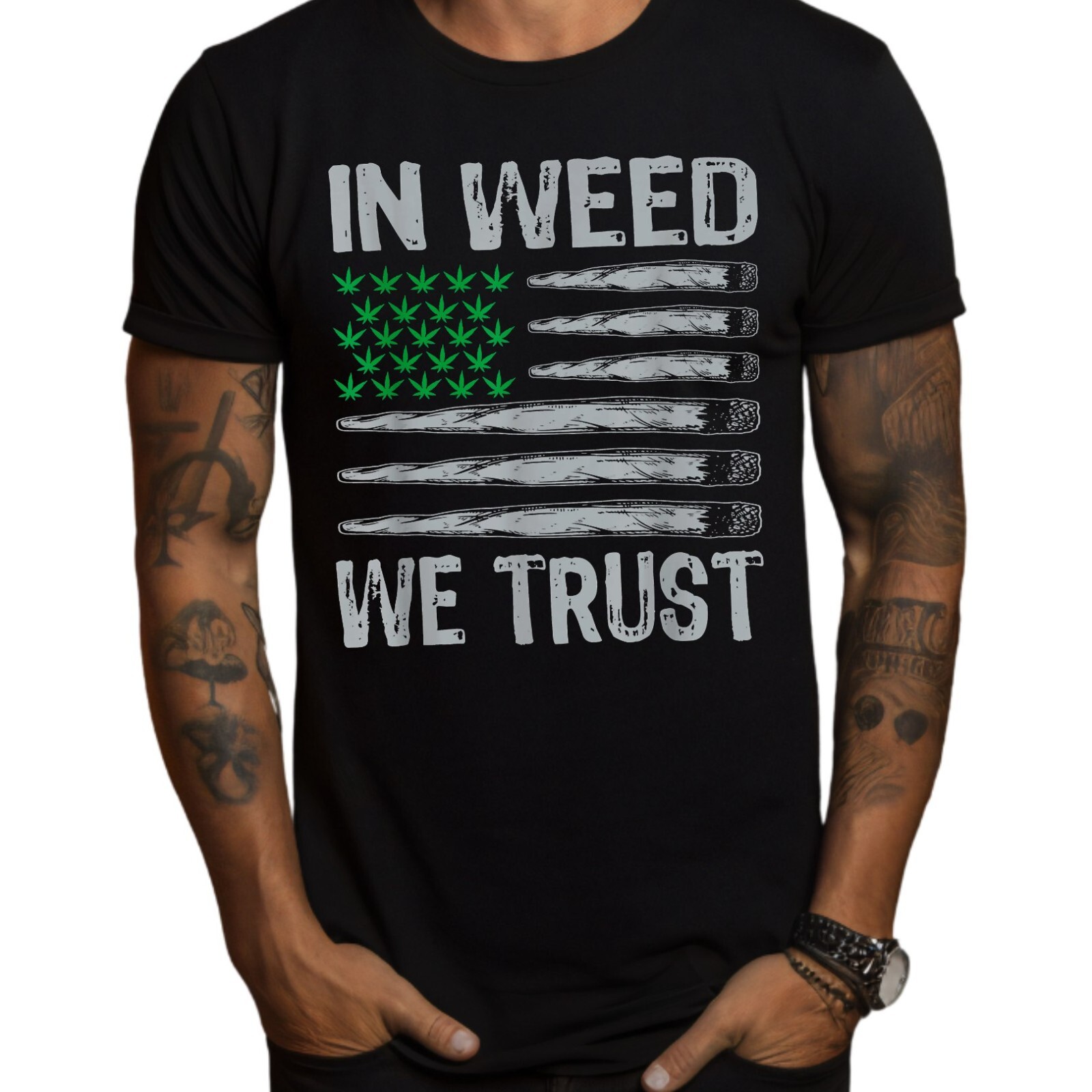 In Weed We Trust Cannabis American Flag T-Shirt Black S-3XL