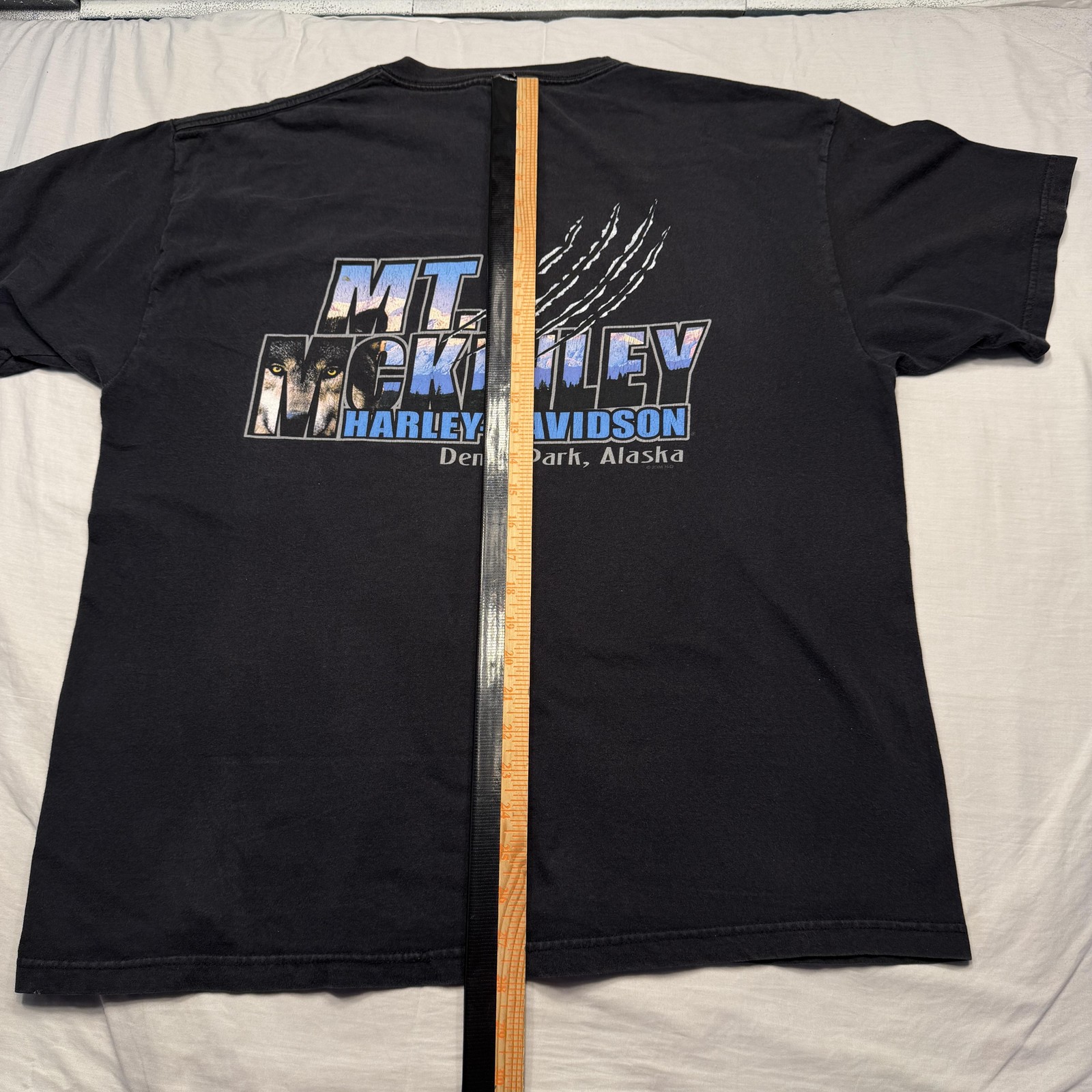 Harley-Davidson Shirt Mens XL Black Mt McKinley Denali Park Alaska Wolf USA VTG