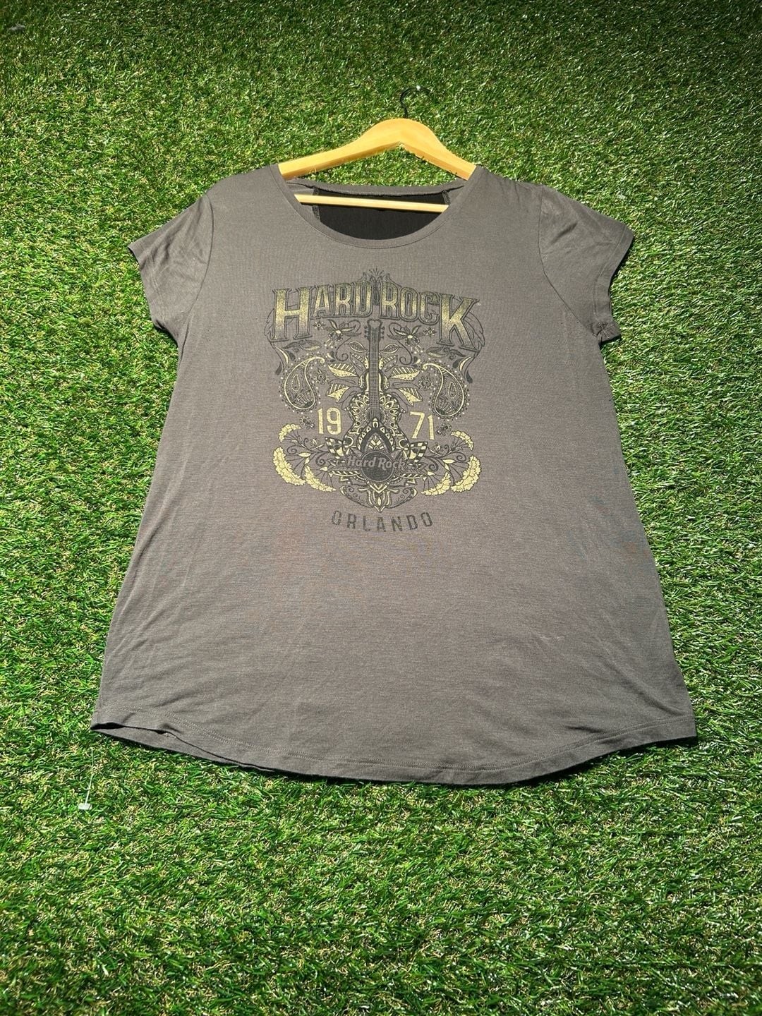 Hard Rock Cafe Orlando Graphic T-Shirt with Sheer Panel Back Women’s Large