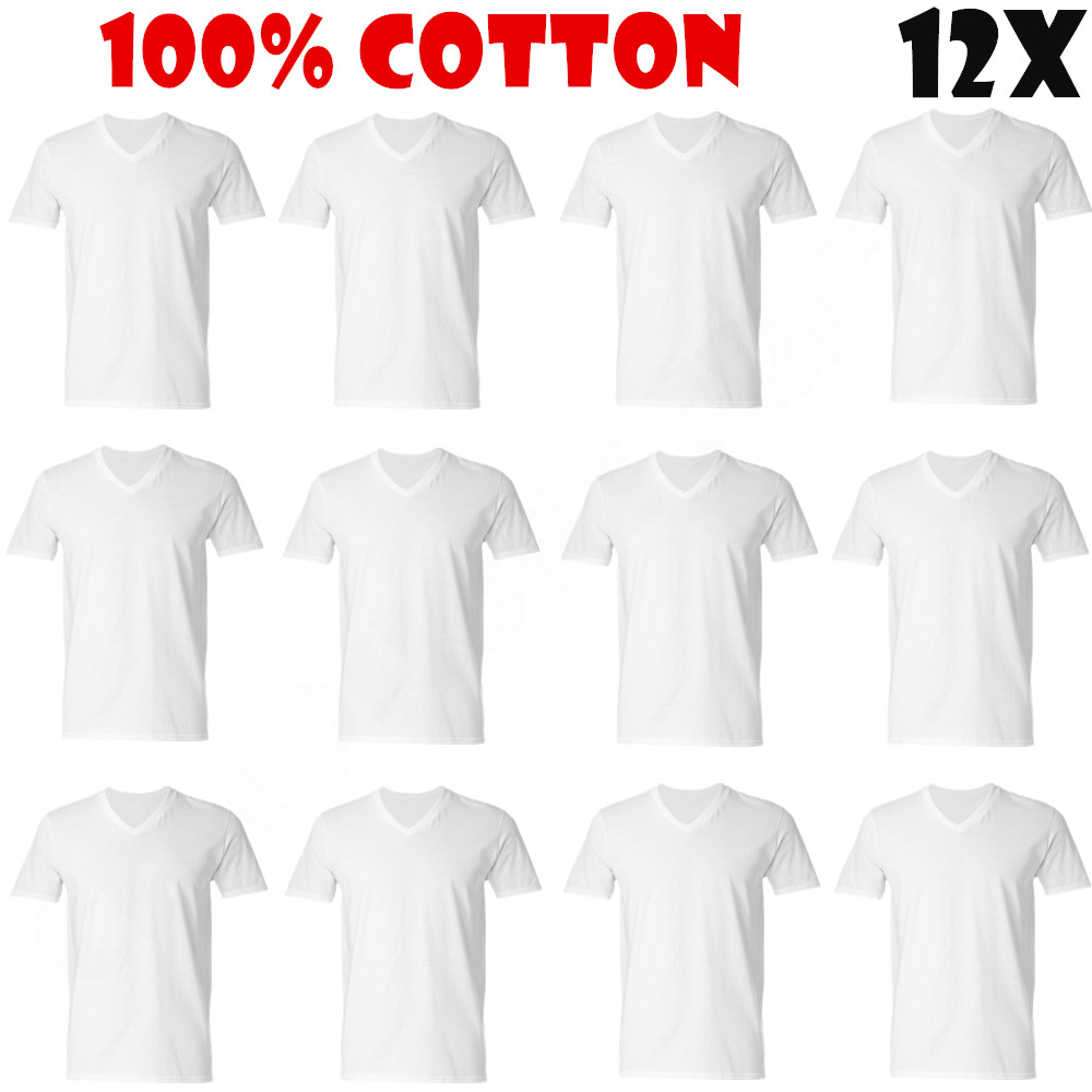 12-Pack V/Crew-Neck For Men’s 100% Cotton Tagless T-Shirt Undershirt Tee White