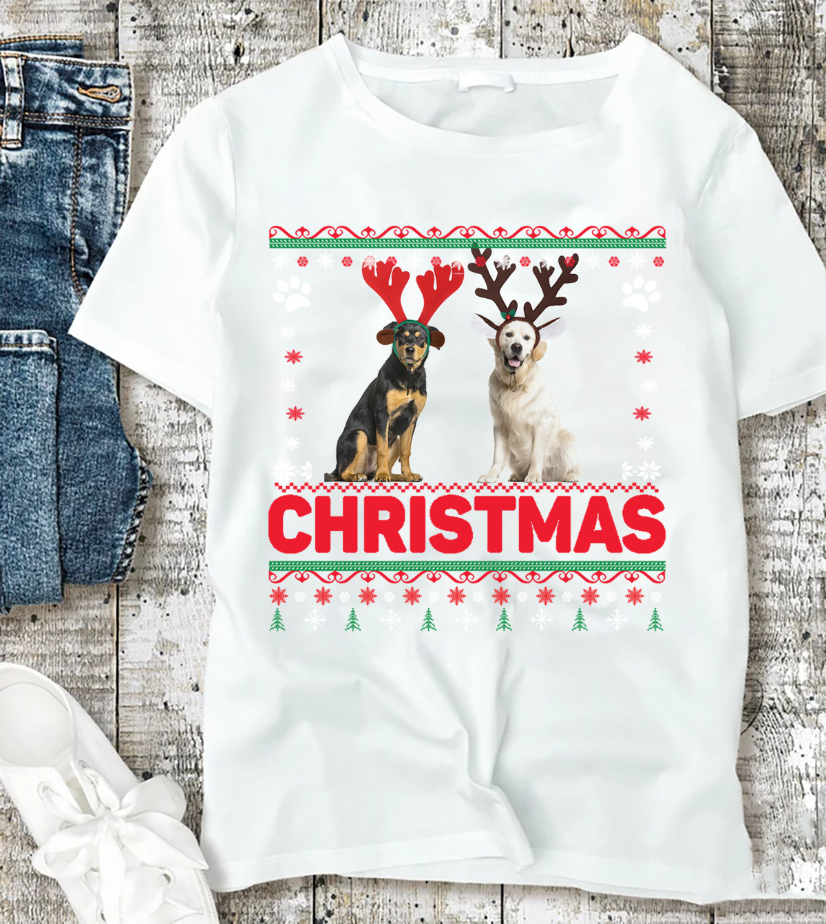 Merry Christmas Dog Funny Gift For Family Cotton Tee S to 5XL White T-Shirt