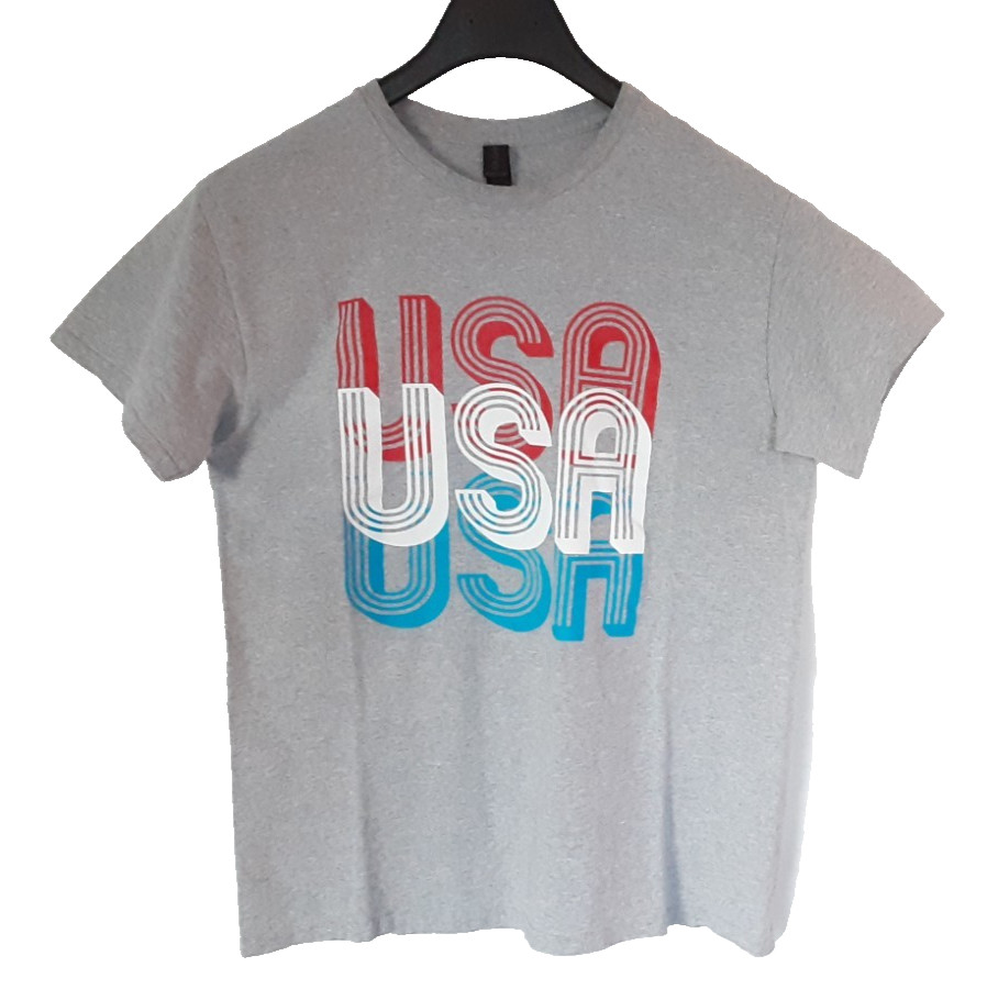 USA T-Shirt Men’s Size Medium “USA” Gilden Gray Red White Blue New Without Tags