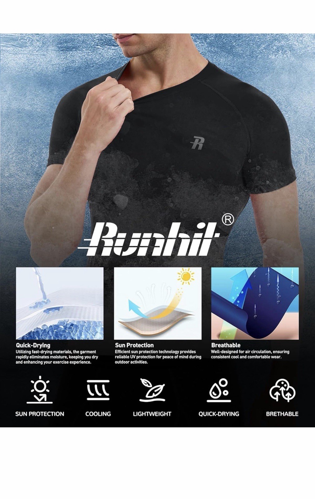 Runhit Men’s Compression Shirts Short Sleeve Athletic T Shirt Cool Dry Workout L