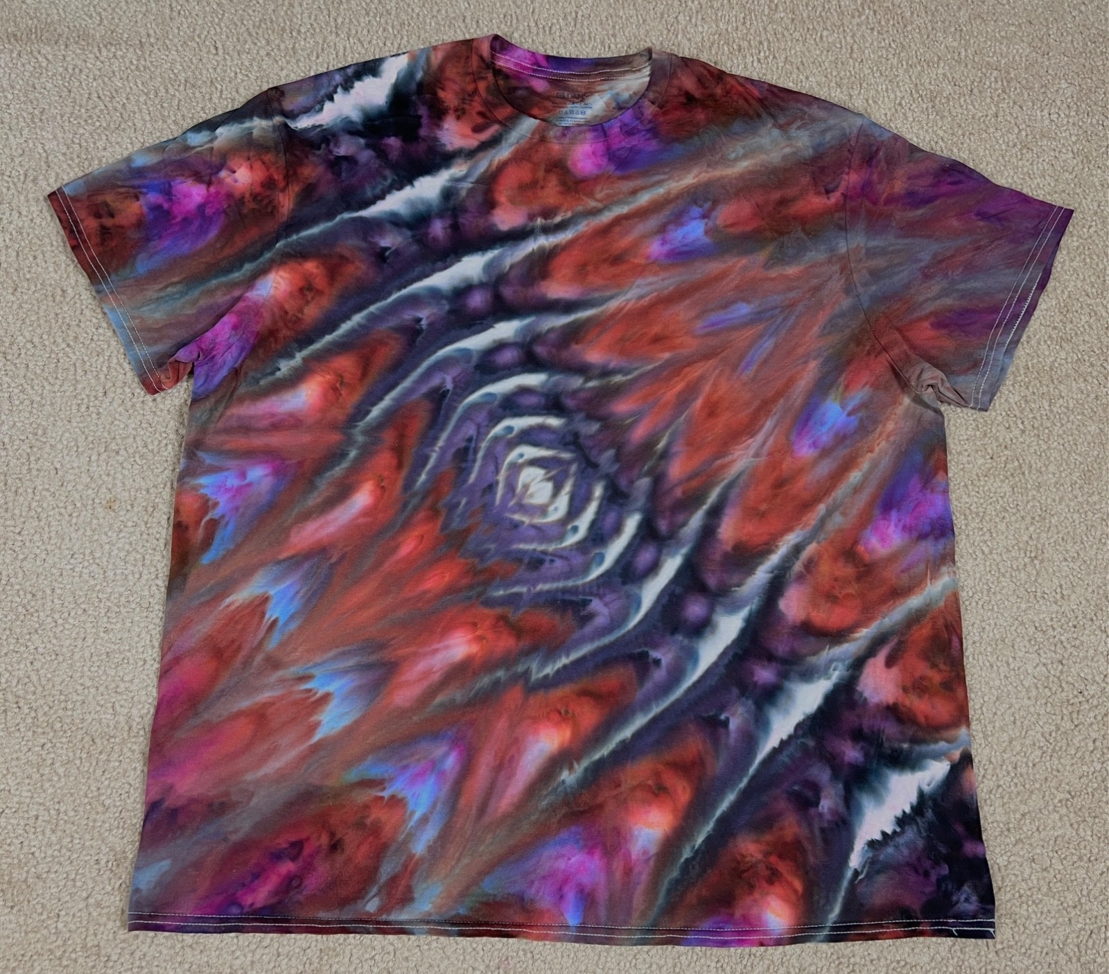 Handmade Ice Tie Dye T-Shirt 2XL Mens Womens Soft Cotton Blue Burgundy Rolled
