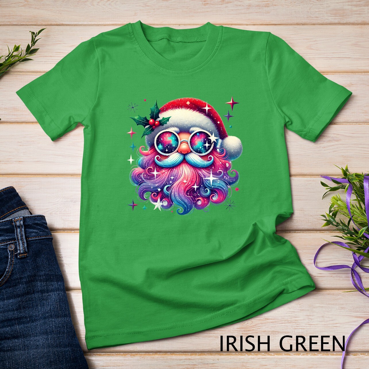 Colorful Santa Claus Rainbow Beard #1 Funny Christmas Shirt Unisex T-shirt