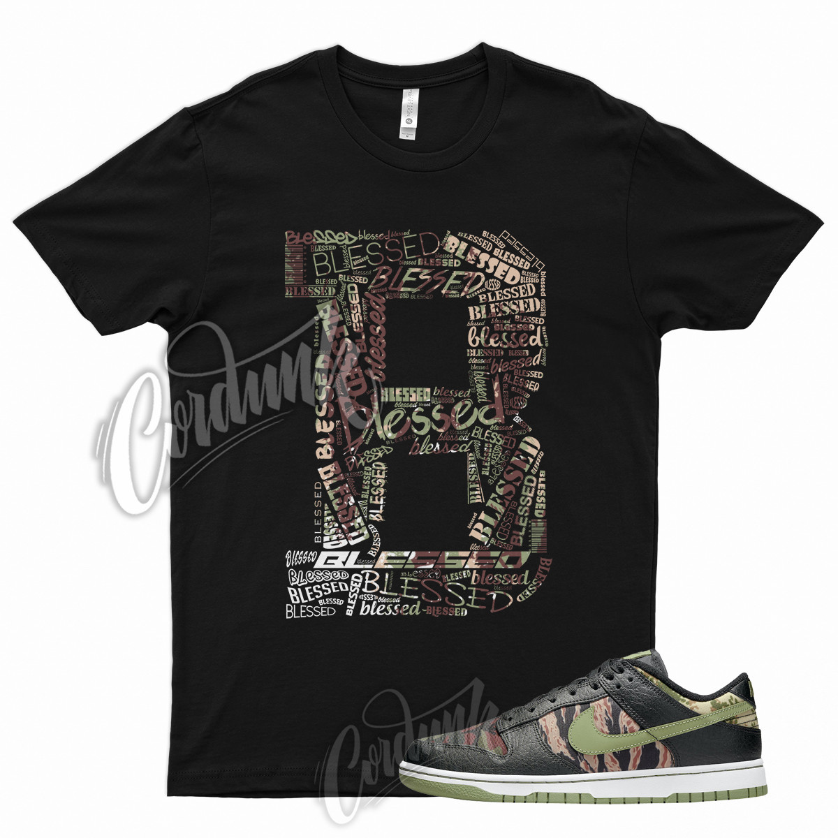 Black BLESSED T Shirt for Oil Olive Green Total Orange Multi Camo SE Military