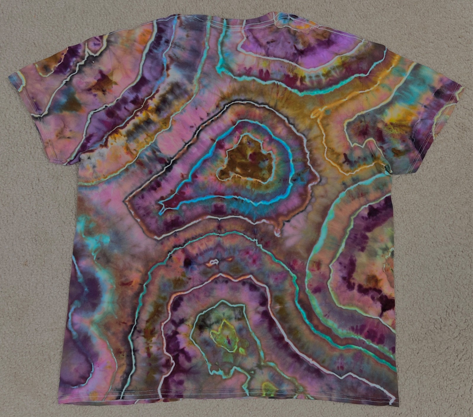 Handmade Ice Tie Dye T-Shirt XL Mens Womens Soft Cotton Blue Violet Geode