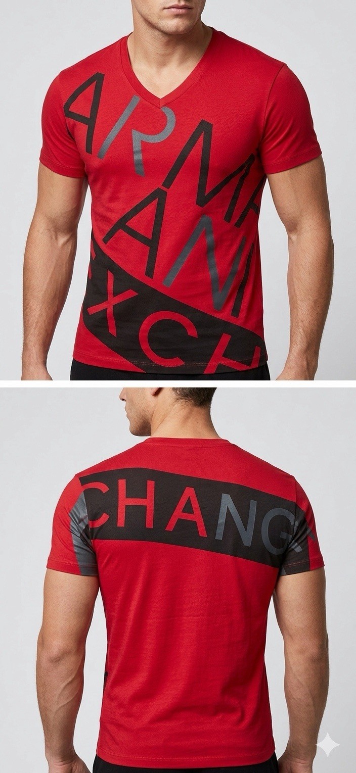ARMANI EXCHANGE Red Black BIAS Short Sleeve Slim Fit Designer V-NECK T-shirt NWT