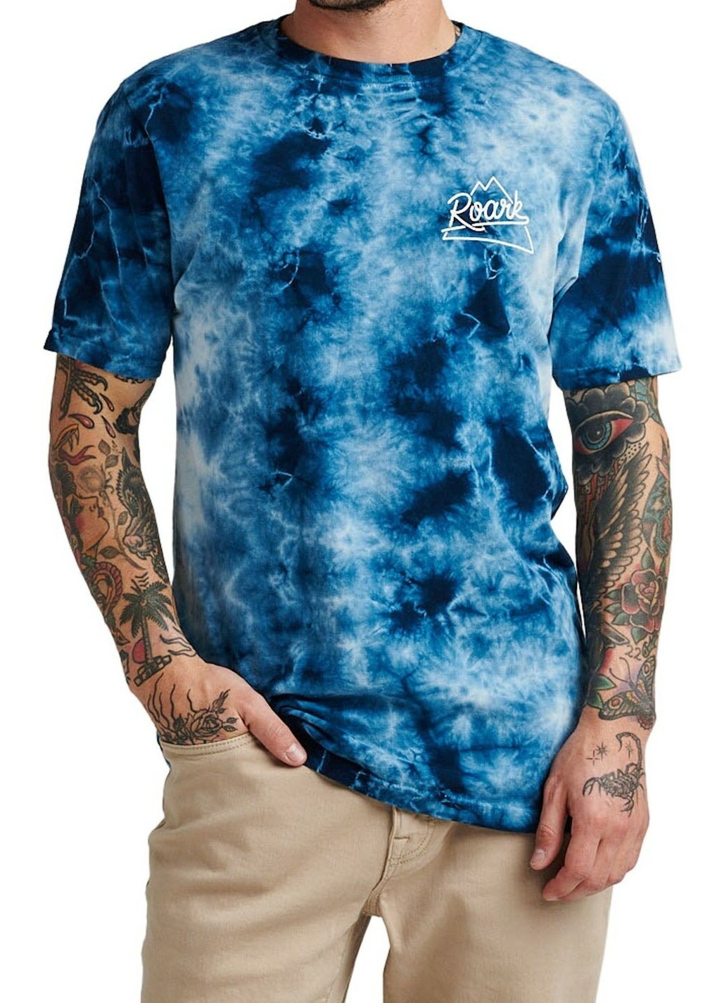 Roark Heritage Surf Shop Tie Dye Blue Skate Tee shirt New