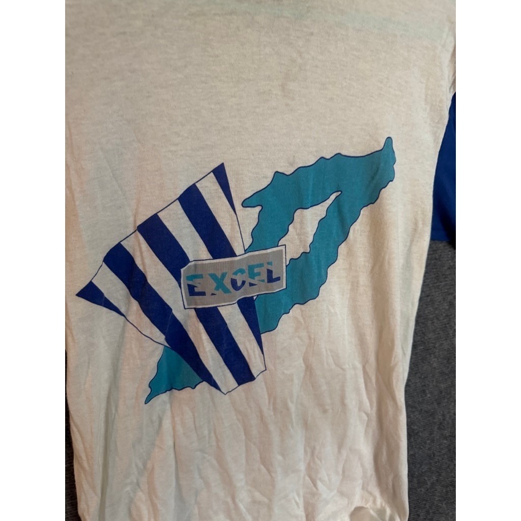 Vintage Slazenger Excel Graphic T Shirt Mens Medium Blue White Retro Sportswear