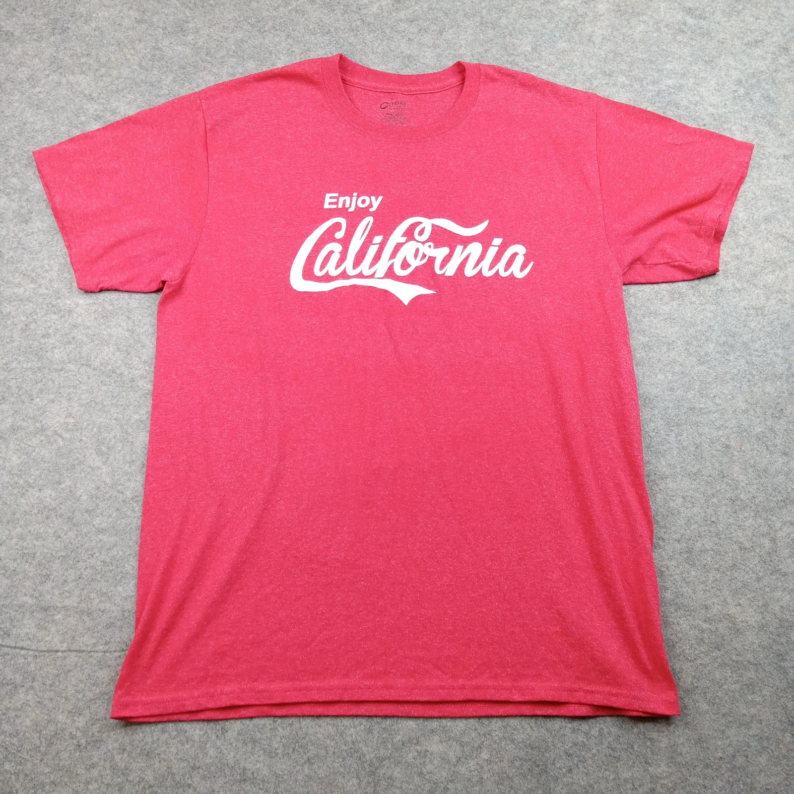California Shirt Mens Large Red Graphic Tee Crewneck Enjoy Coke Script USA