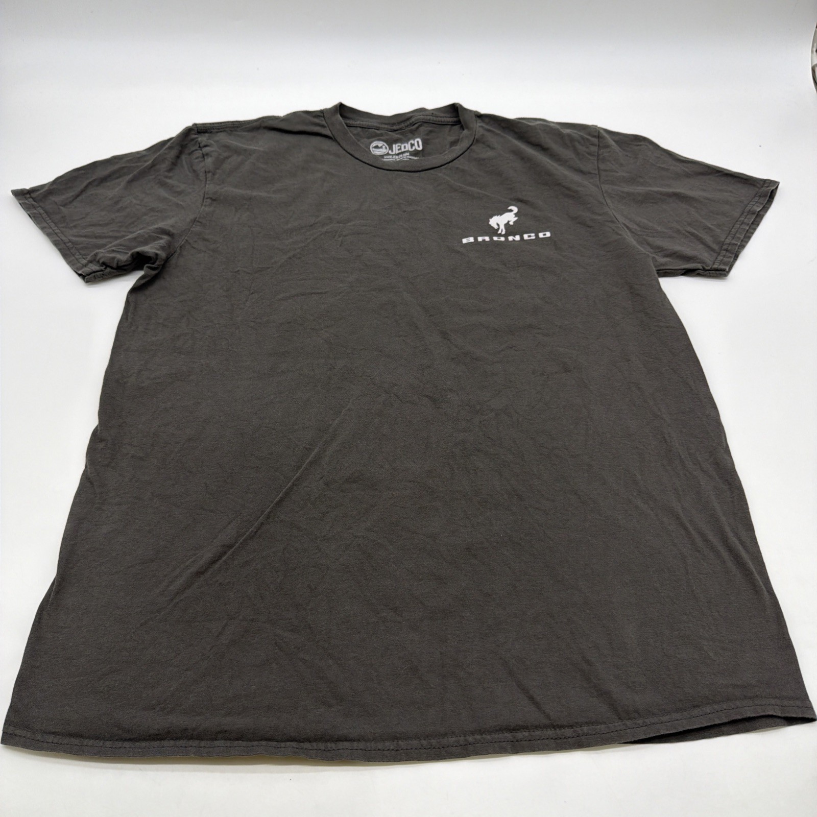 Jedco T-shirt Men L Dark Gray Graphic Print Logo Bronco 100% Cotton.#47697