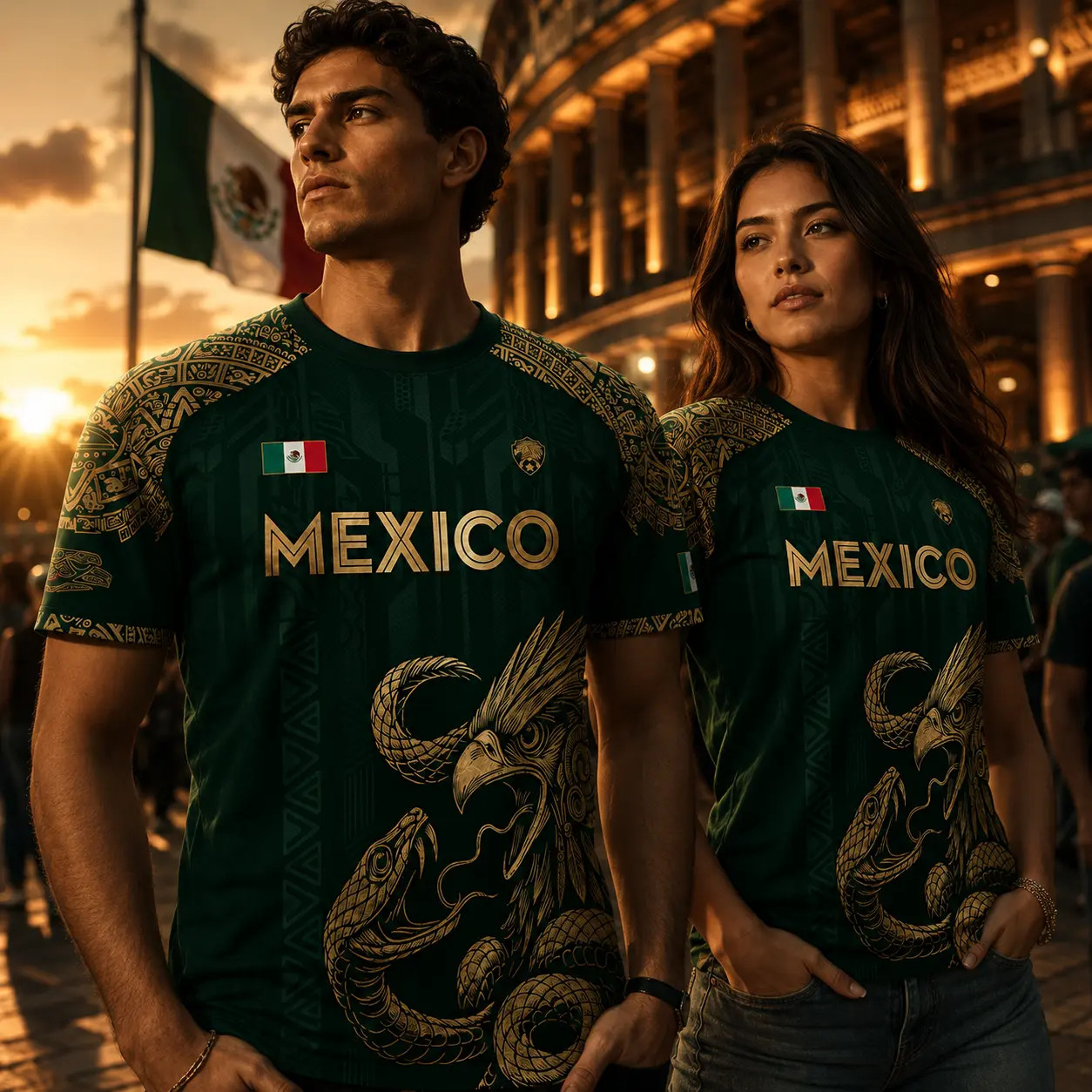 Unisex Mexico National Team Jersey Shirts – Aztec Eagle Snake Graphic Sports Tee