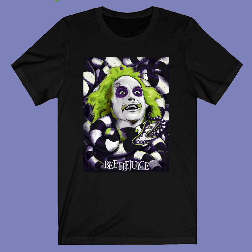 Beetlejuice Classic Horror Movie Men’s Black T-shirt Size S-3XL