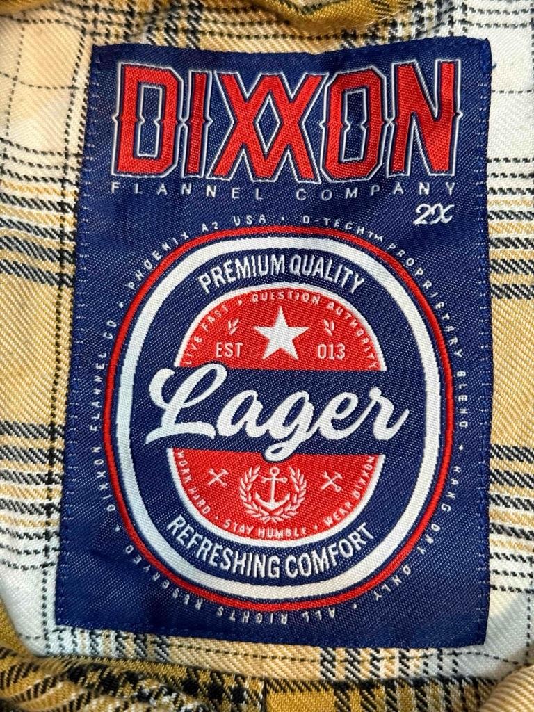 DIXXON Lager Flannel Men 2XL XXL Brown Plaid Pleated Button Up Biker Brew