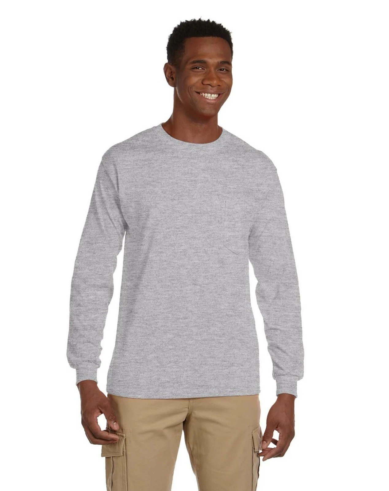 Gildan Men’s Long Sleeve T-Shirt Heavy Cotton Plain Blank Gray Tee Sz 4XL New