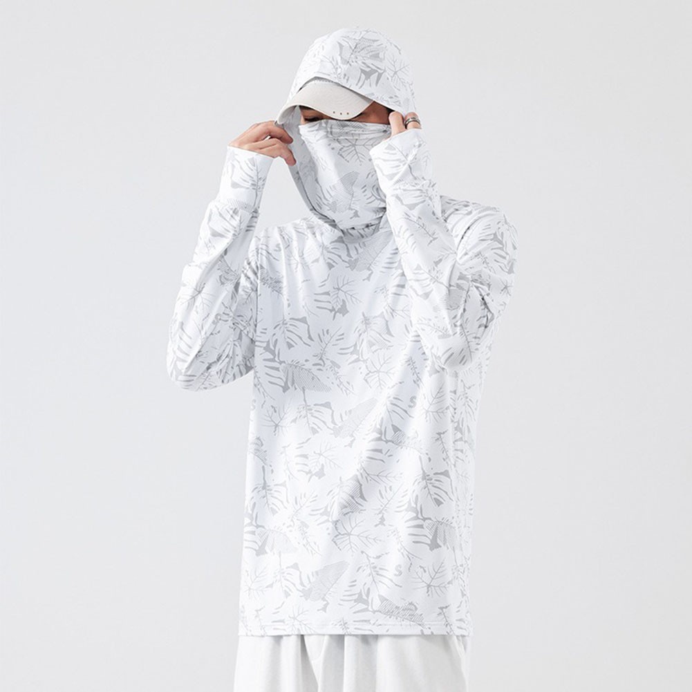 Fishing T-Shirt for Men UV Protective Hooded Top with High Neck Design