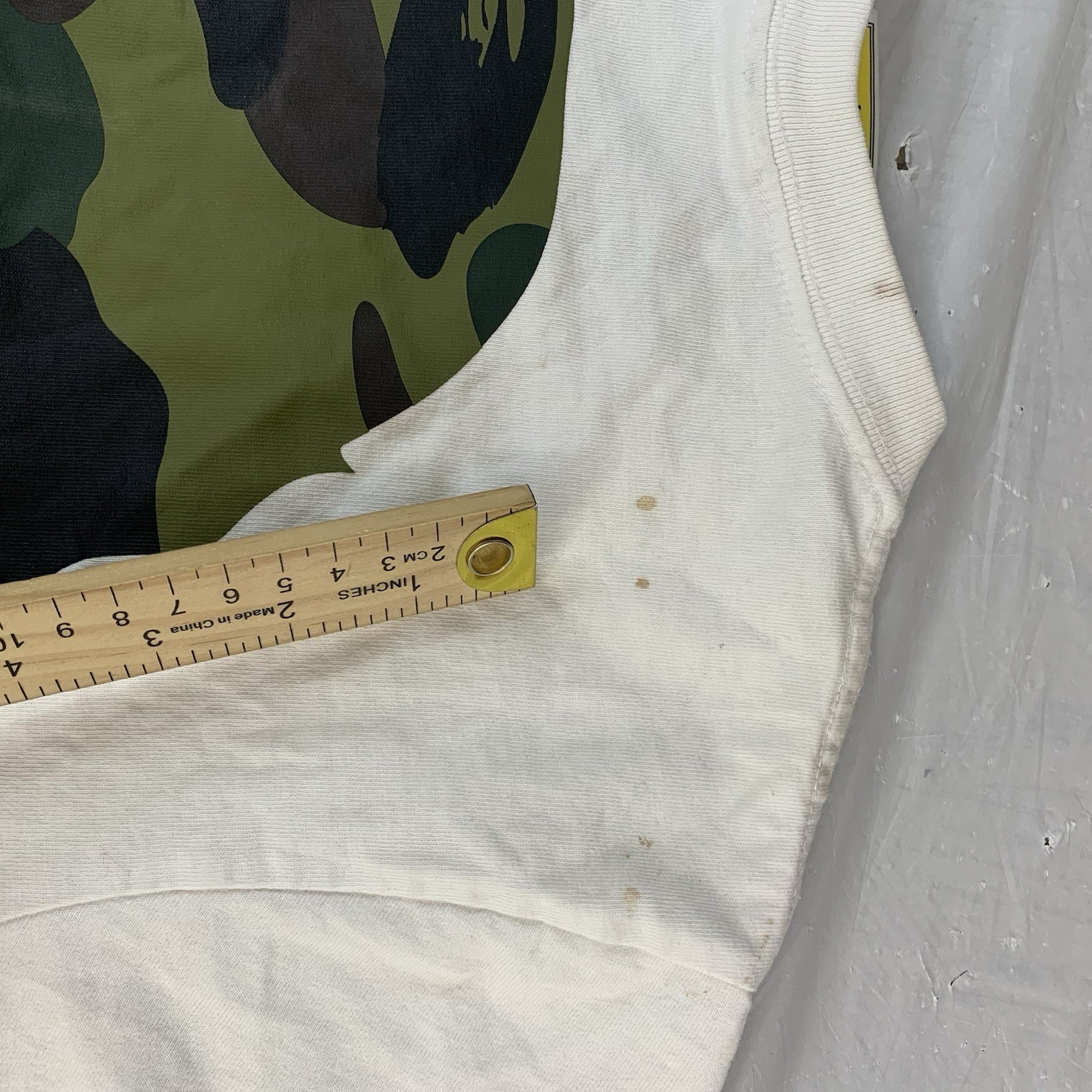 BAPE A Bathing Ape Size 8 Ladies White T-Shirt Green Camo Head