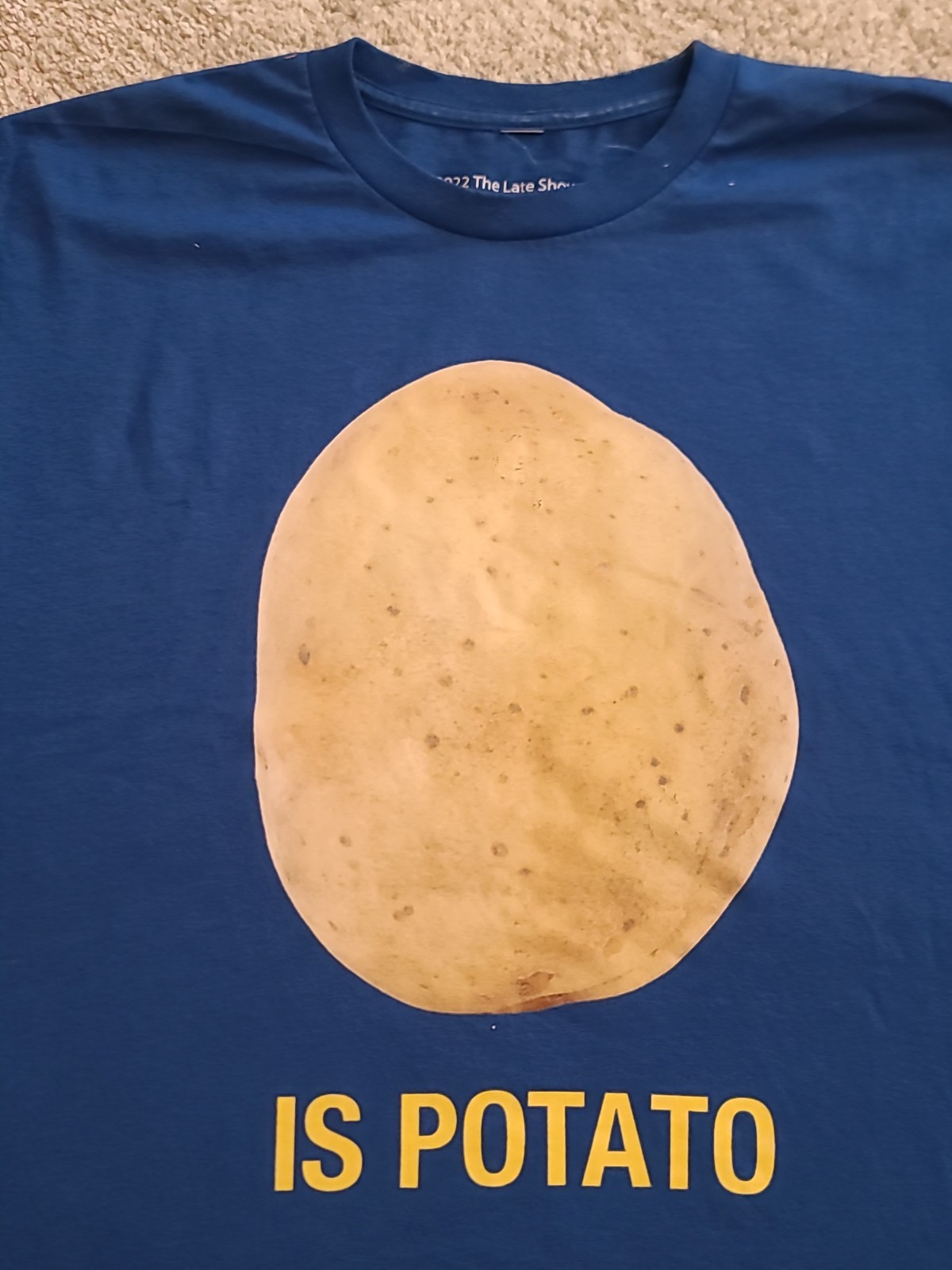 IS POTATO 2022 T-SHIRT – STEPHEN COLBERT LATE SHOW – BLUE – SIZE XL – OFFICIAL