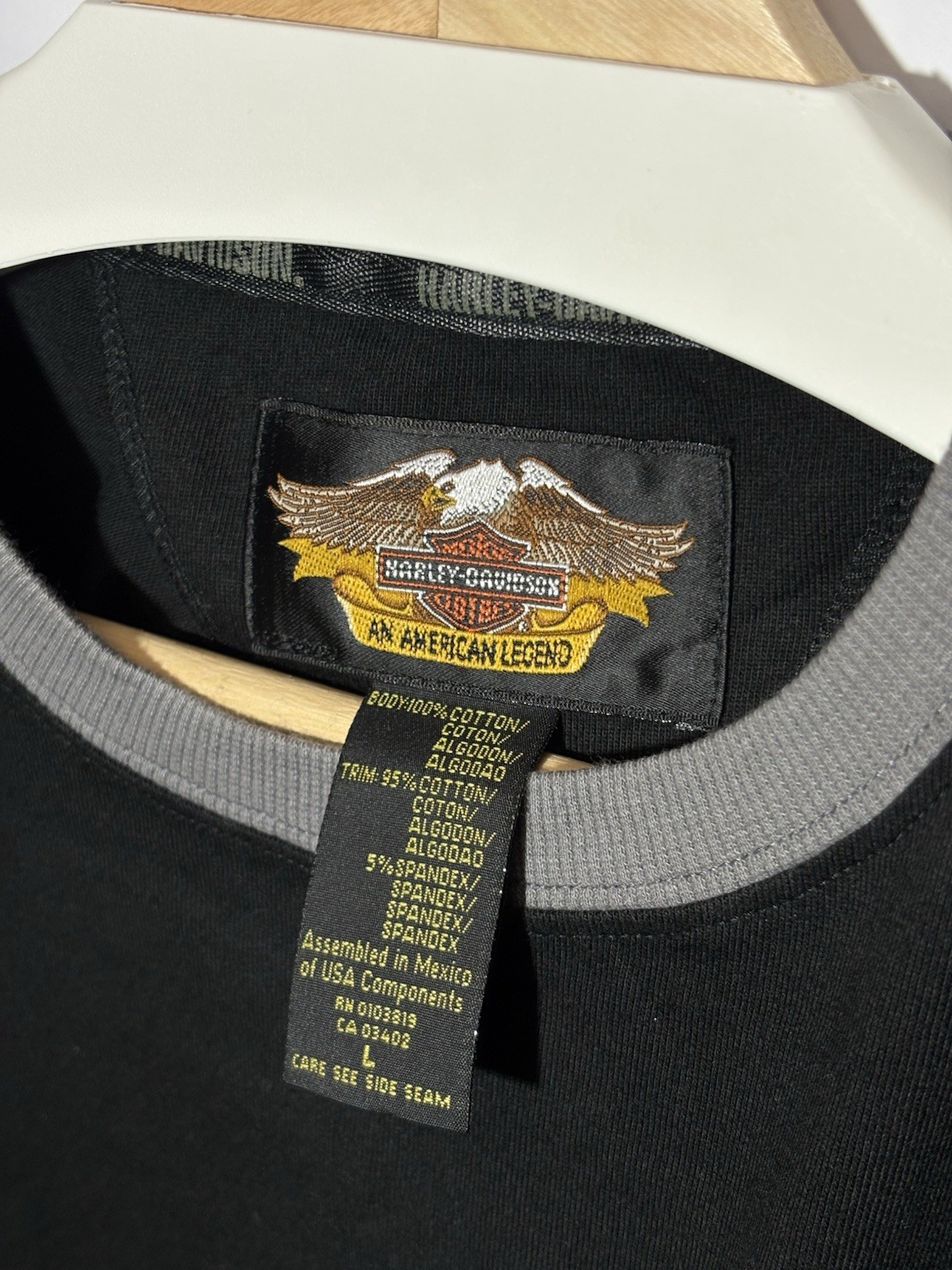 Harley-Davidson Men’s T-Shirt L Black Graphic Logo Contrasting Trim USA Flag #1