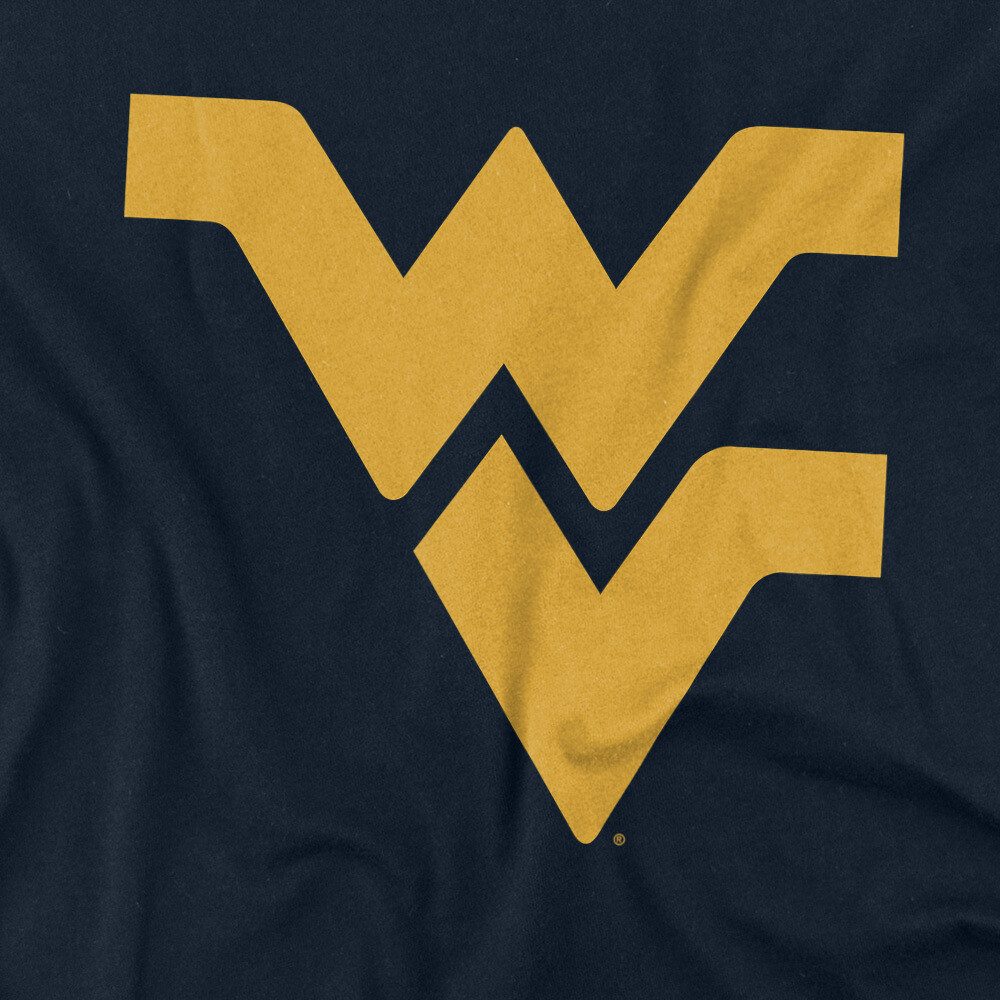 West Virginia University Adult T-Shirt Distressed Primary Logo, Navy, S-5XL