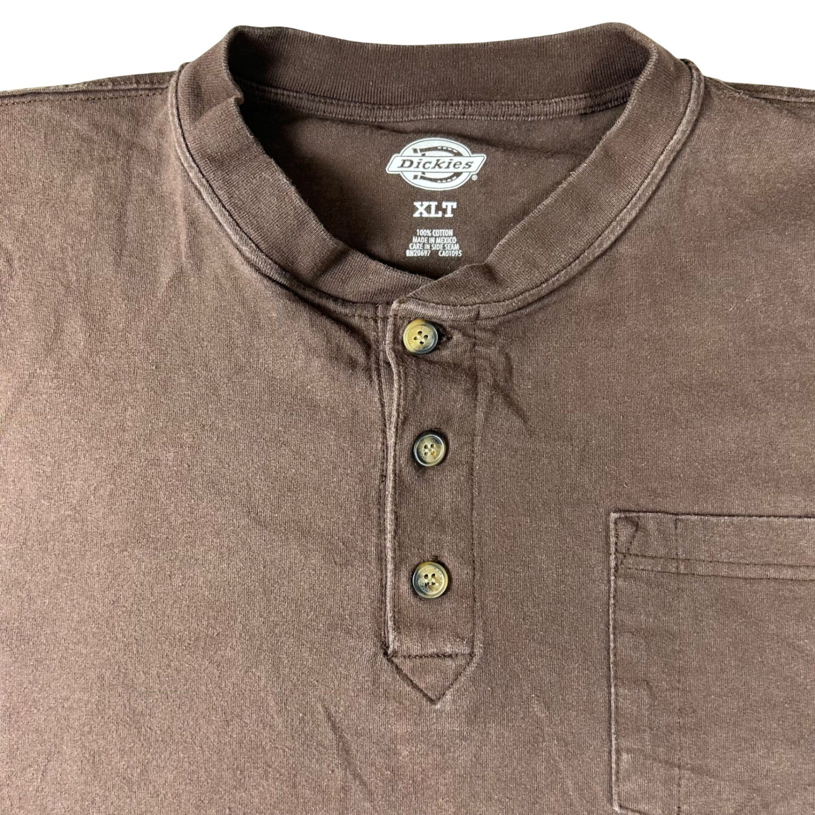 Dickies Mens XLT Brown Long Sleeve Henley Pocket Shirt Cotton WL451CB Tall XL