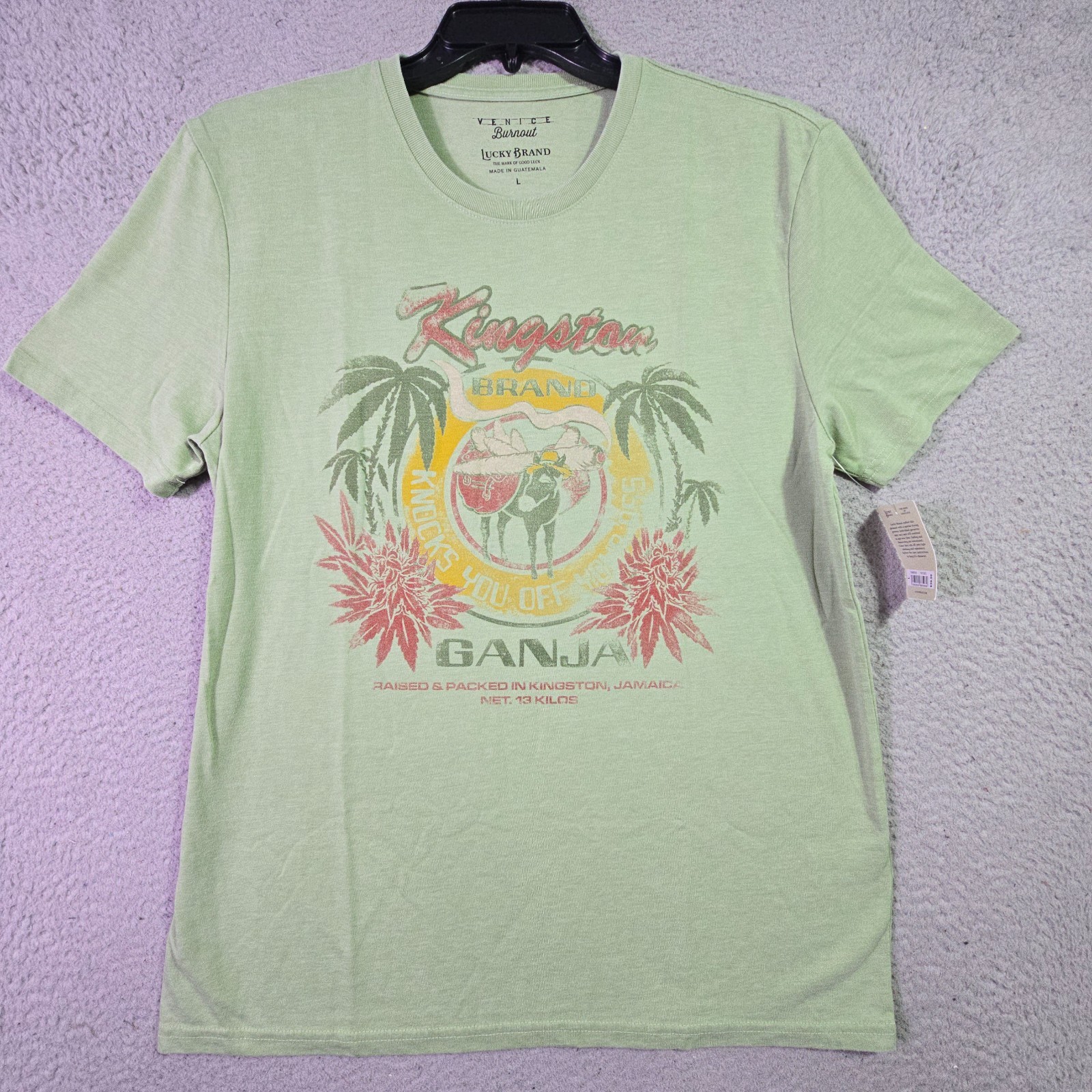 Lucky Brand Ganja Shirt Mens Large Green Smoke Jamaica Weed Casual Faded 420 NWT