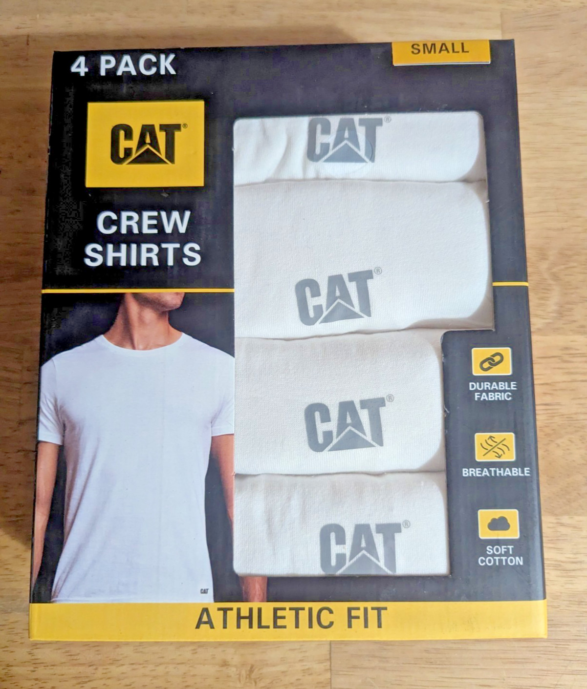 NEW 4 Pack Caterpillar CAT Men’s Crew Neck T-Shirts Sz SMALL White Athletic Fit