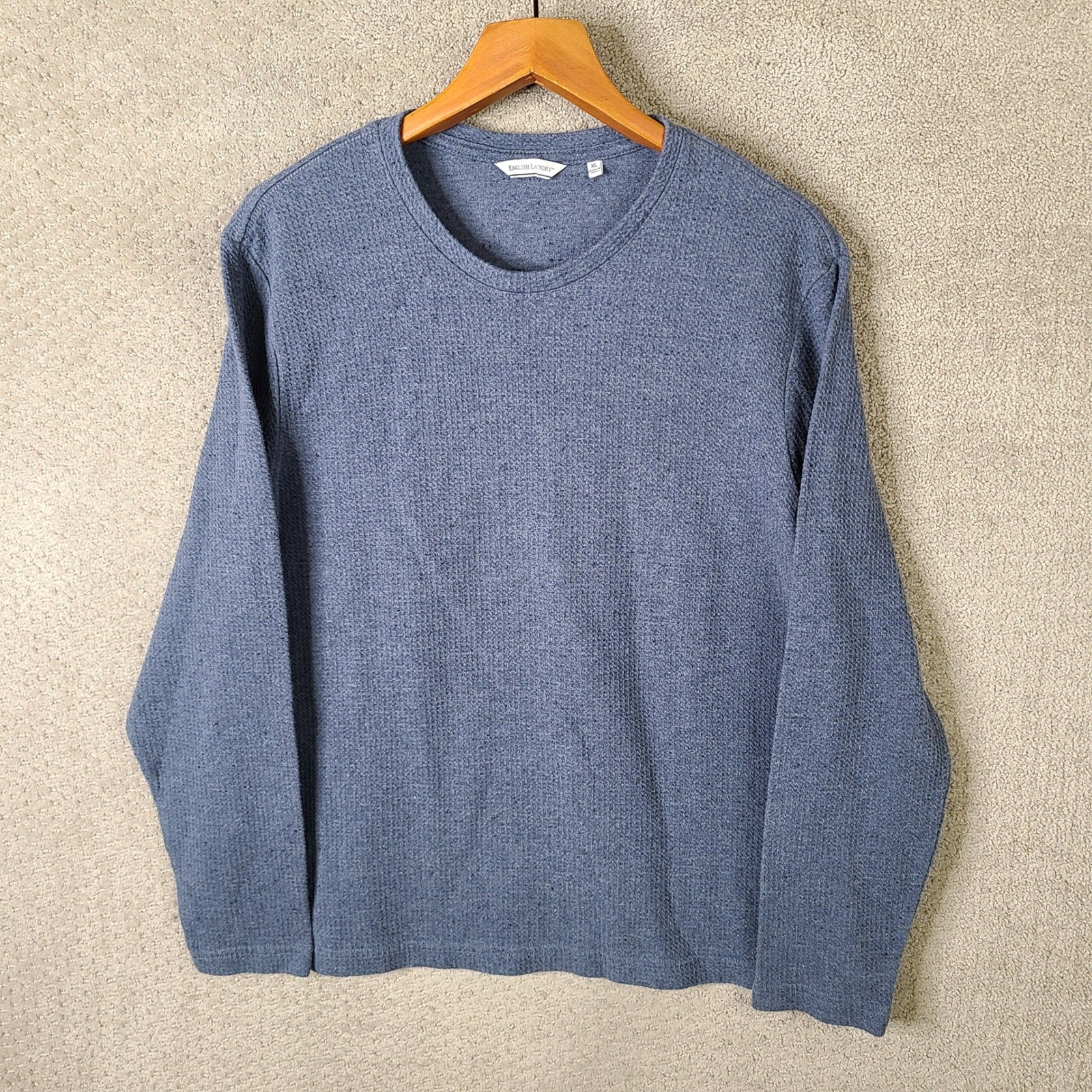 English Laundry Shirt Mens XL Blue Waffle Knit Long Sleeve Casual Cotton Blend