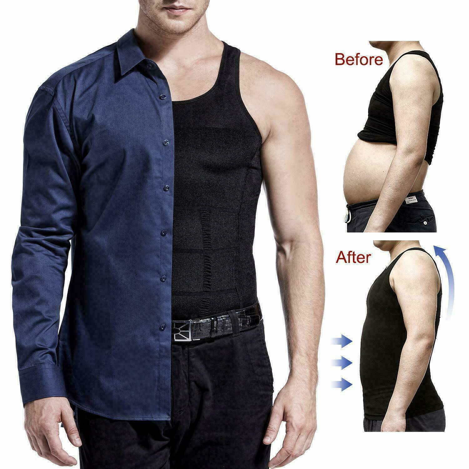 Men Compression Shirt Shapewear Slimming Body Shaper Vest Undershirt Tank Top US