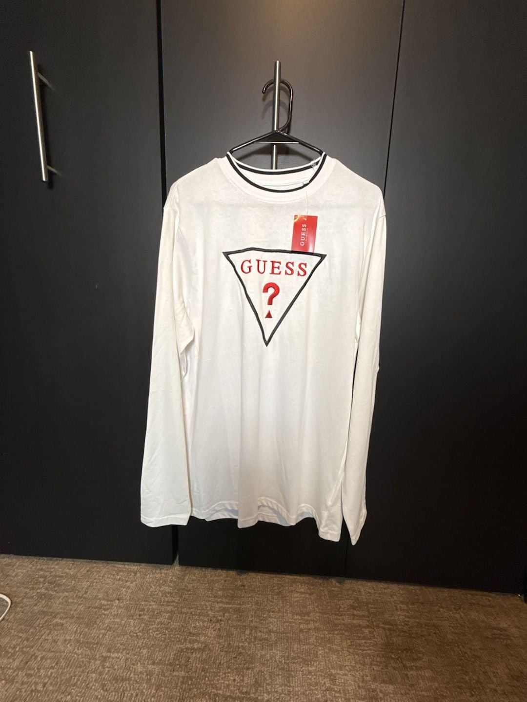 Guess LS Roper Crew White Triangle Logo Long Sleeve T-Shirt