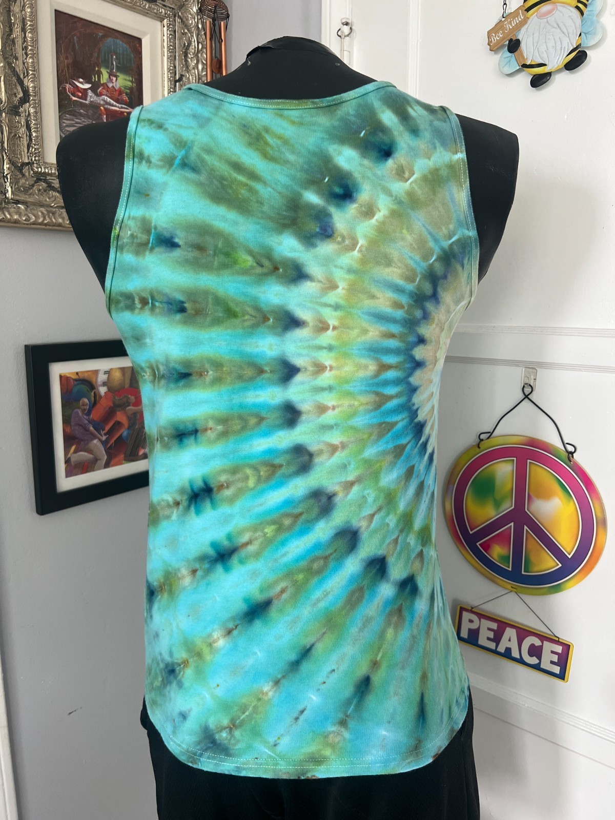NEW Fan Fold Ice Tie Dye T-Shirt, Mens M Tank Top Turquoise & Sand