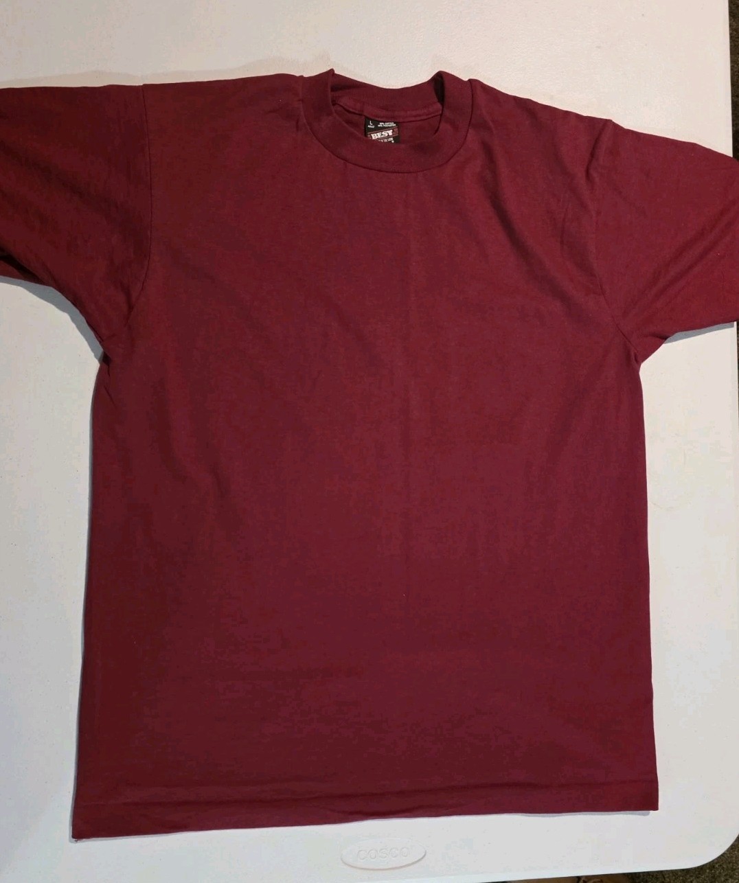 Vtg Fruit of the Loom BEST Blank Burgundy Maroon Shirt Size L USA Single Stitch