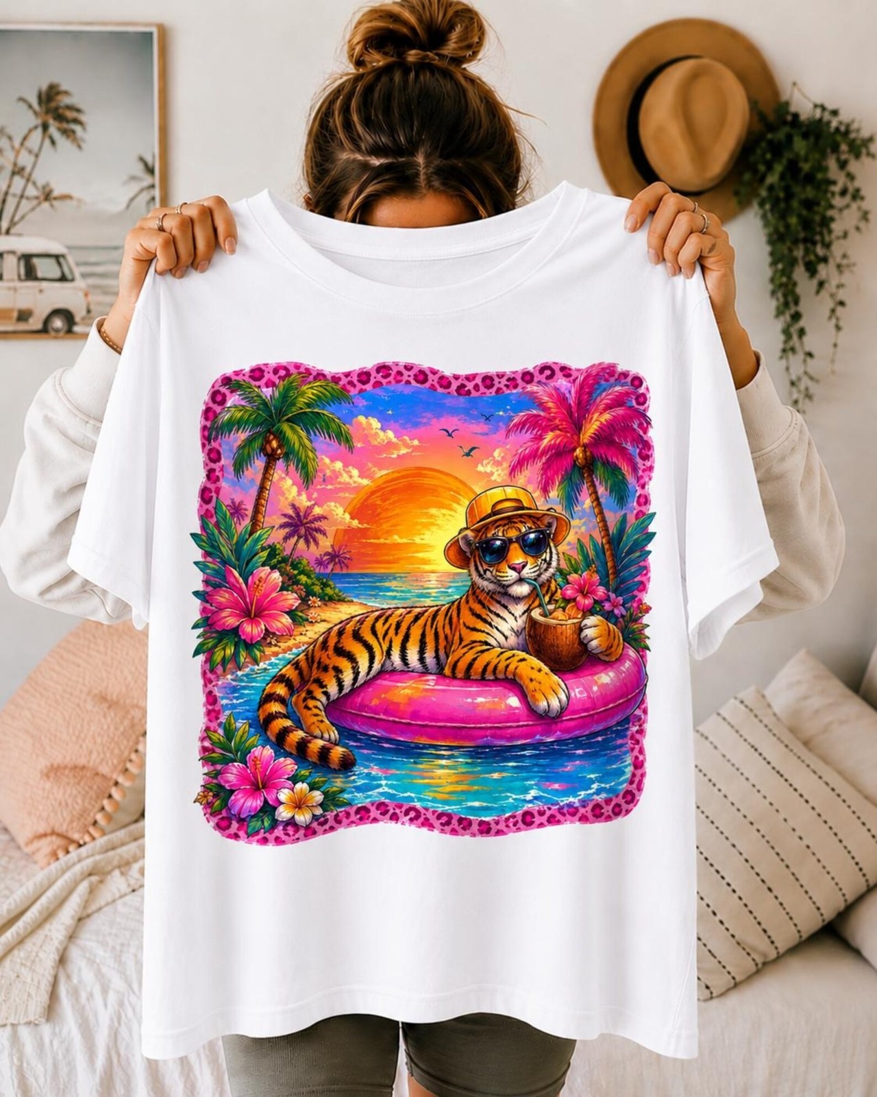 Tiger Summer Shirt, Tropical Beach Tiger Shirt, Retro Vacation T-Shirt