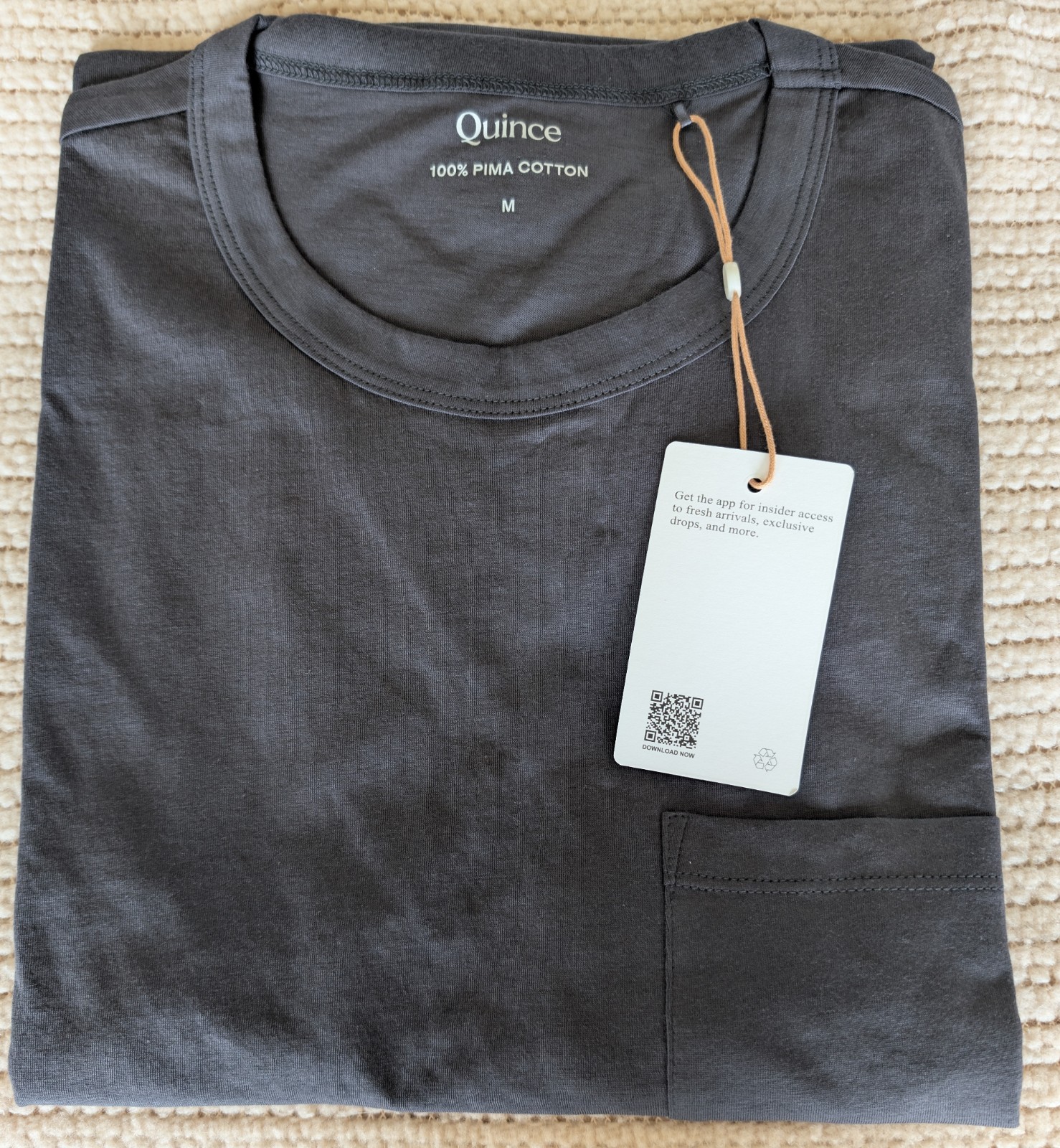 Quince Pima Cotton Luxe Touch Tee Mens Size M Dark Coal Crew Neck NWT