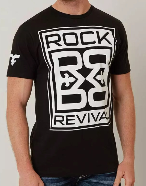 ROCK REVIVAL JEANS Black FARROW Regular Fit Short Sleeve Graphic T-shirt NWT