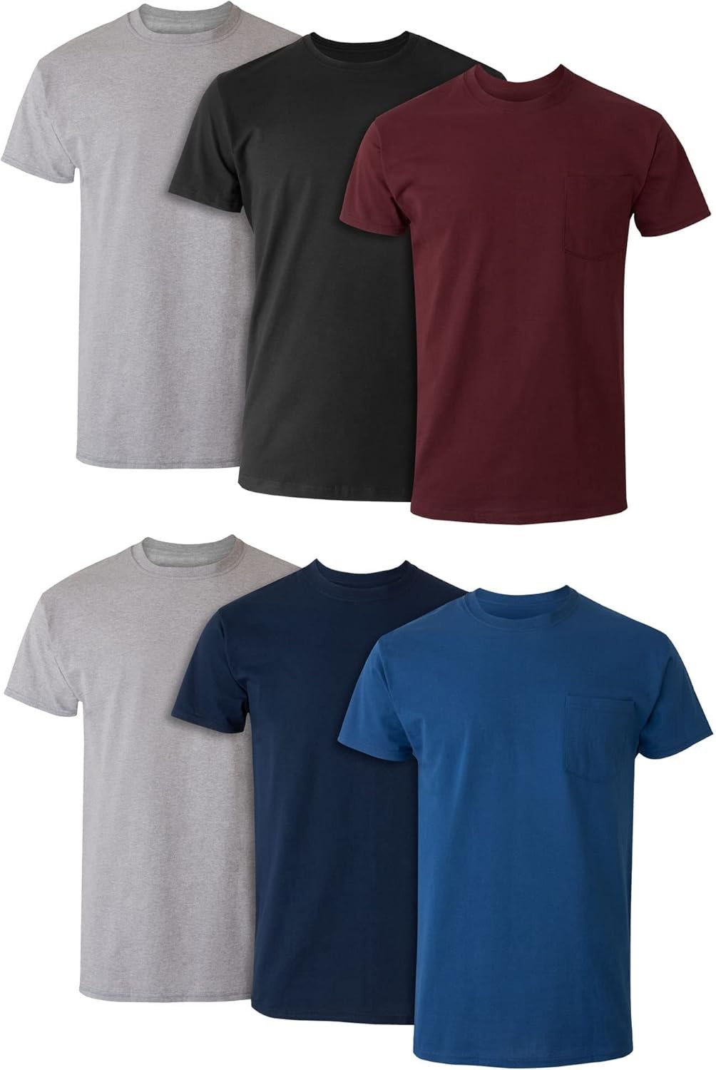 Men’s Pocket Undershirt Pack – 100% Cotton Crew Neck T-Shirt, Moisture Wicking