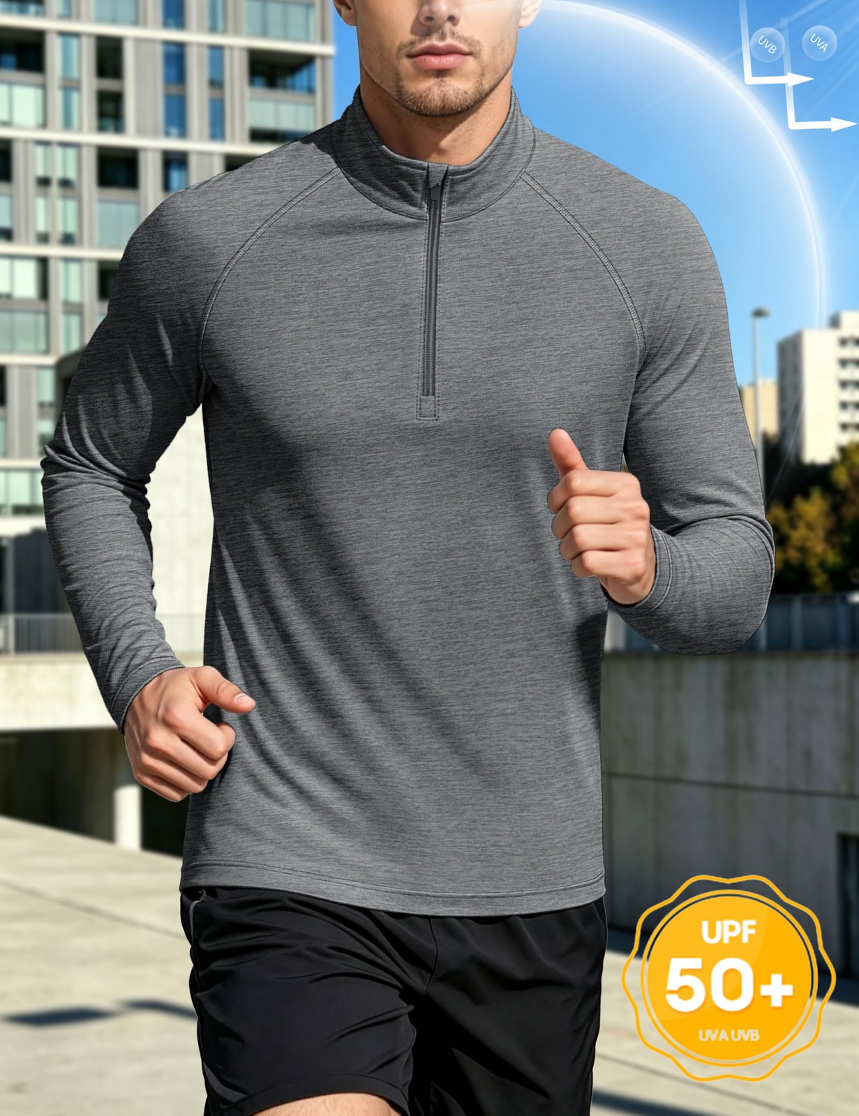 Mens Quarter Zip Pullover Long Sleeve Shirt UPF 50+ Lightweight Golf Shirts P…