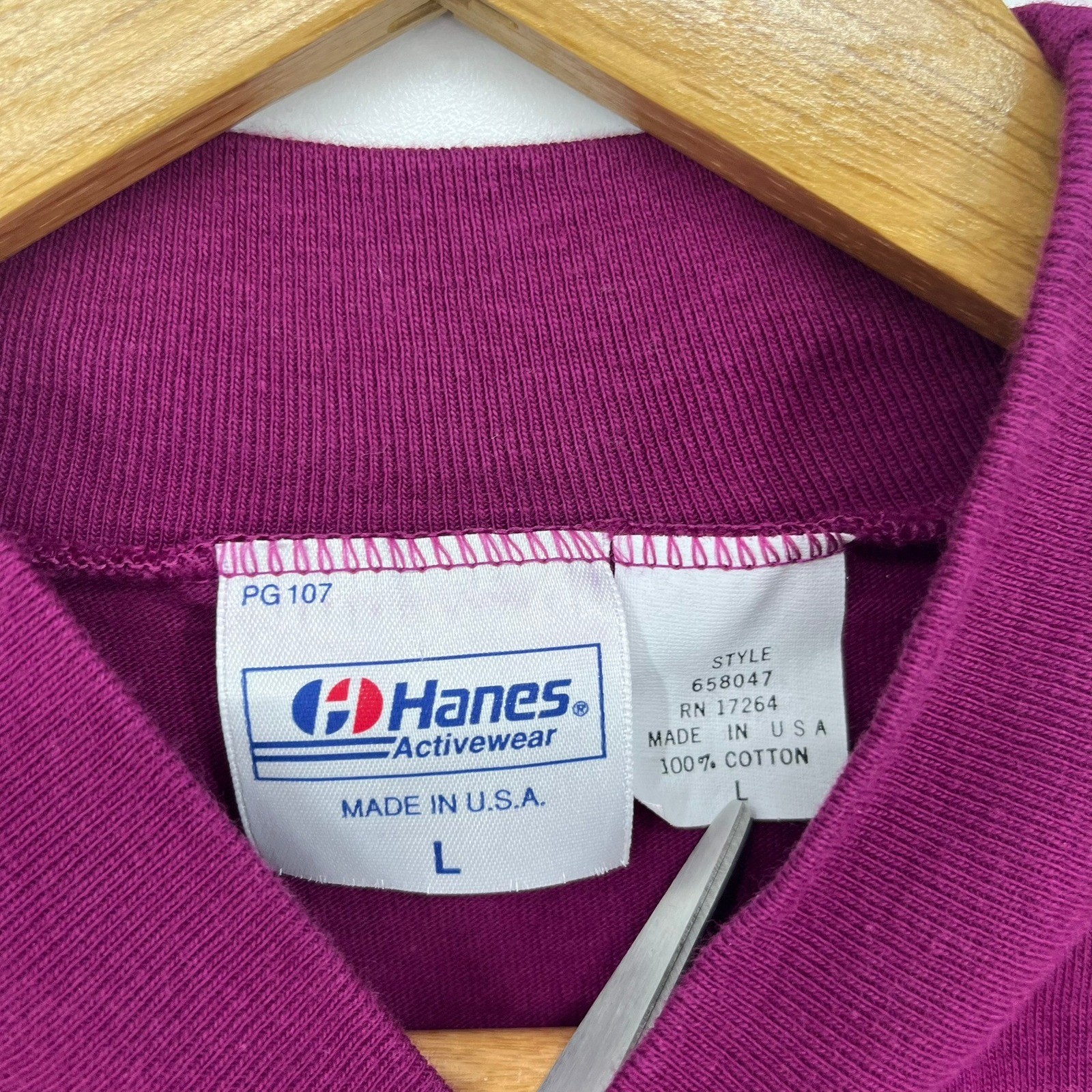 Vintage Hanes Activewear Mens Large Magenta Purple Mock Neck Cotton Shirt USA