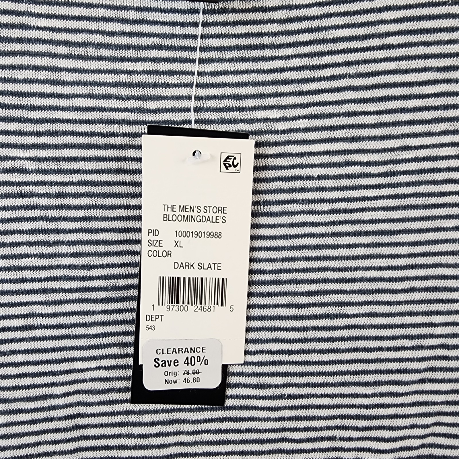 The Men’s Store at Bloomingdale’s Striped Linen Tee XL Dark Slate Pullover S/S
