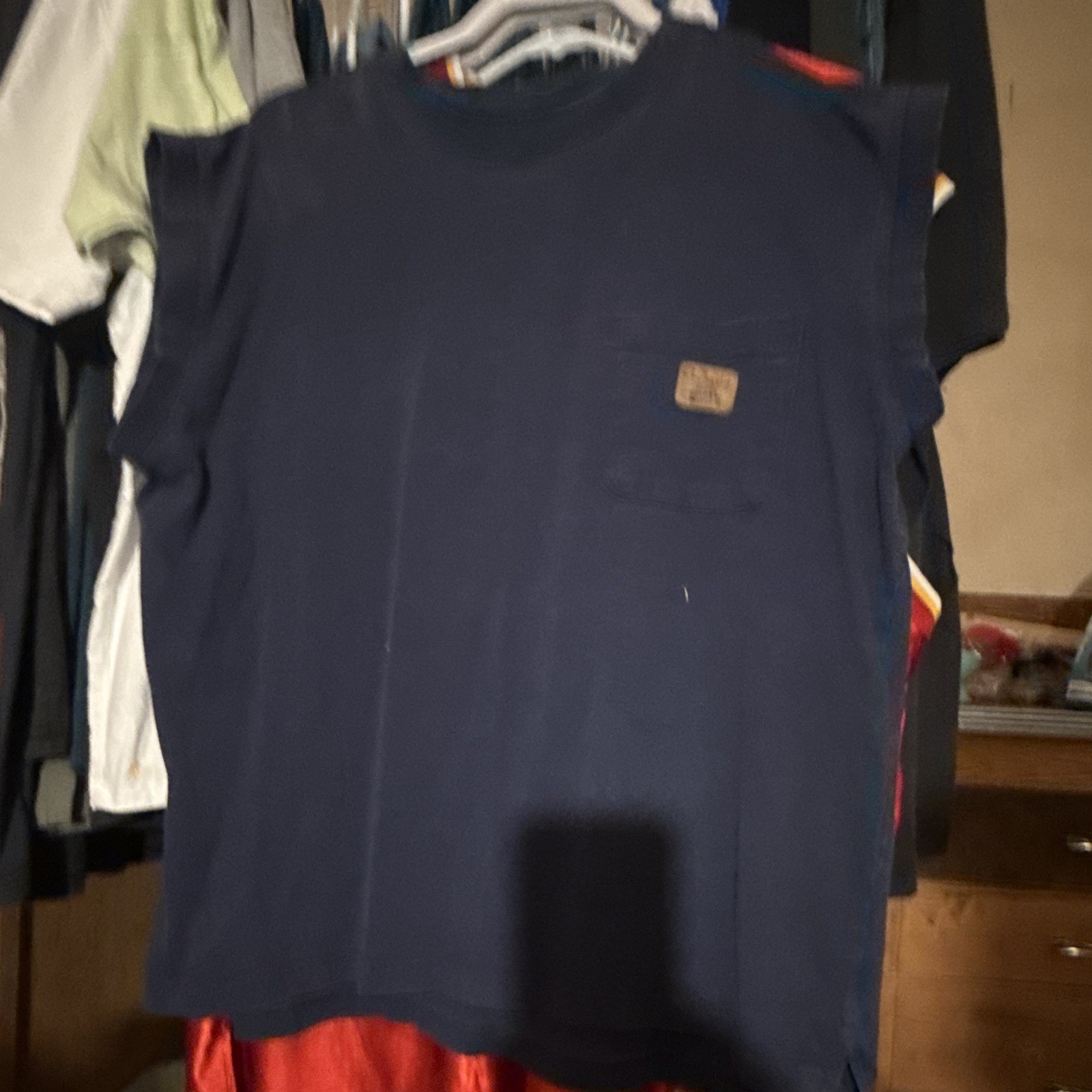 Walls Work Wear Men’s Navy Sleeveless Pocket Logo T-Shirt XL Crew Neck Cotton