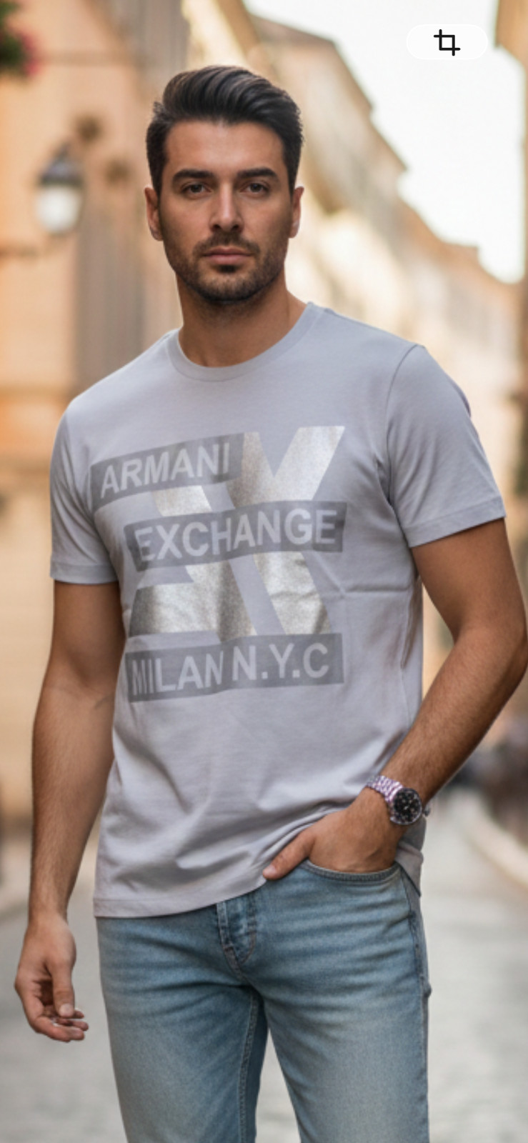 $50 ARMANI EXCHANGE Grey MILAN NYC Short Sleeve Slim Fit Designer T-shirt NWT