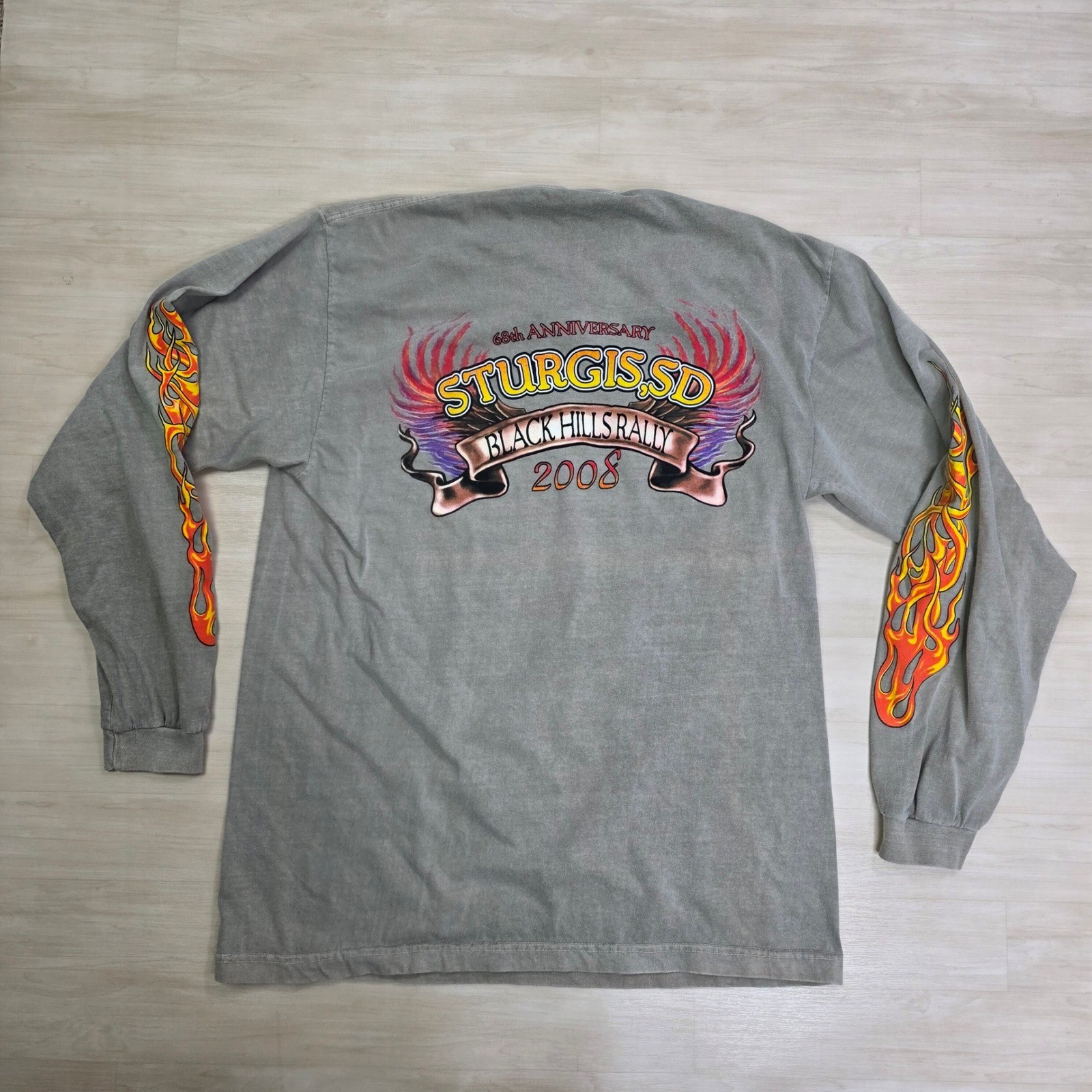 Basix Sturgis SD 2008 Black Hills Rally Flame Sleeve Eagle Size Medium
