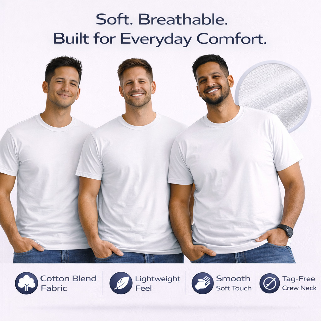 BILLIONHATS 6 Pack Men’s Bulk Big Tall Short Sleeve Cotton Lightweight T-Shirt